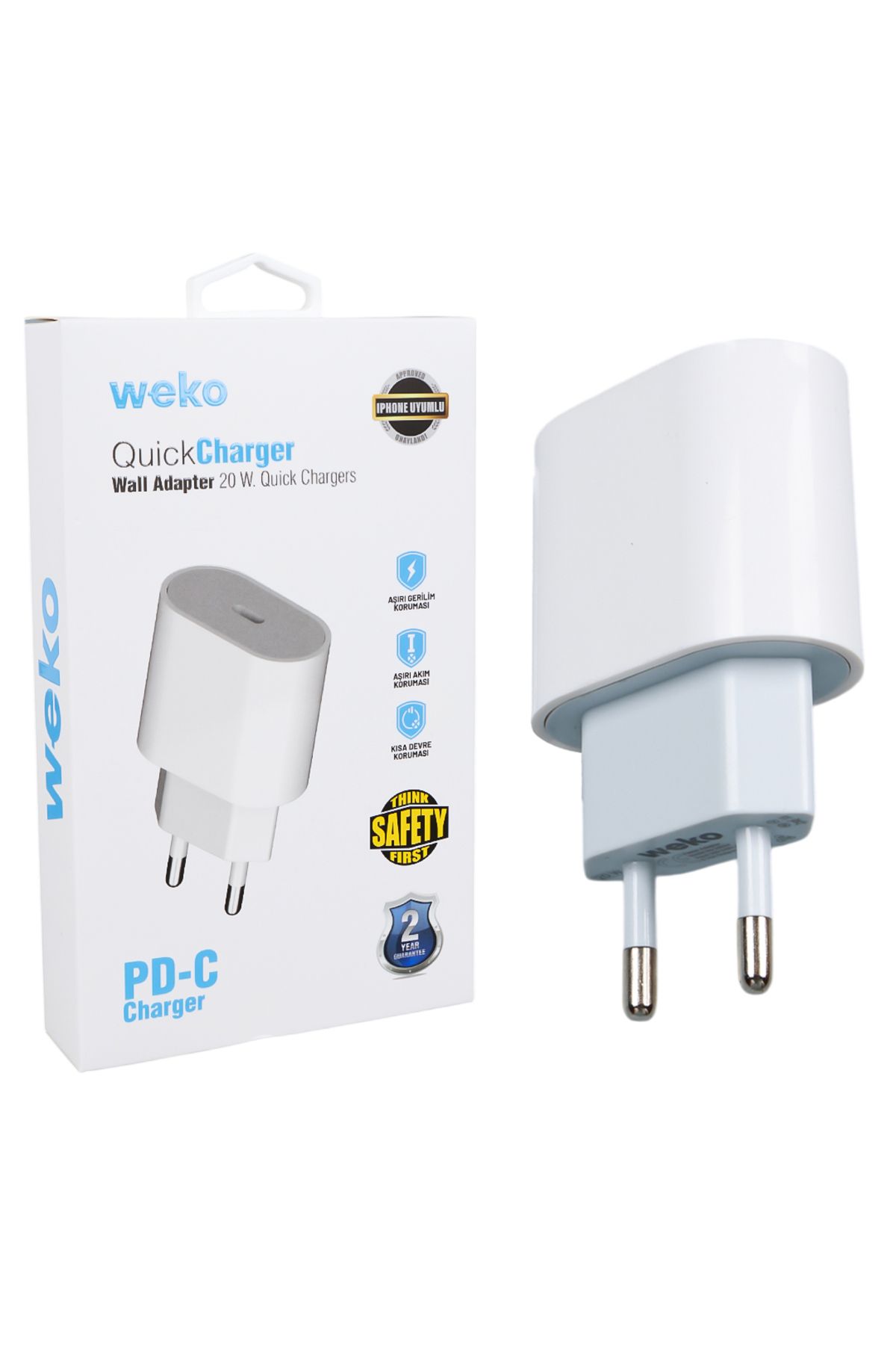 WEKO WK-26524 BEYAZ PD 20 WATT IPHONE TYPE-C HIZLI ŞARJ BAŞLIĞI uyumlu