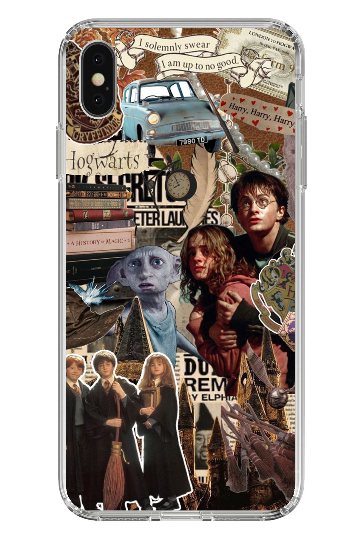 TechTree iPhone X / XS Uyumlu Harry Potter Çıkartmalı Tasarımlı Şeffaf Silikon Kılıf