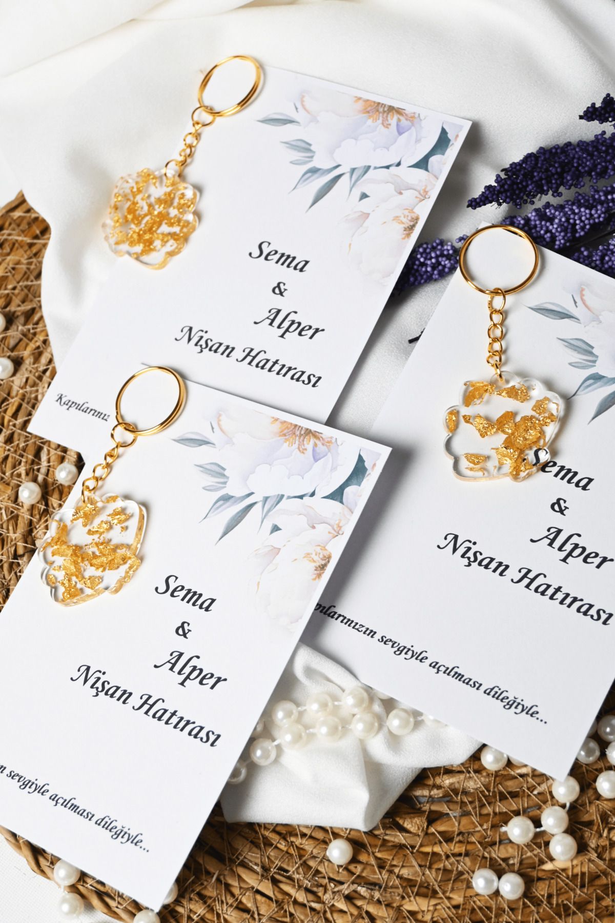 Frisson-Invited Pearl Model Epoxy Keychain, Promise, Engagement, Wedding, Henna, Mevlit Gift 20 Pieces 2