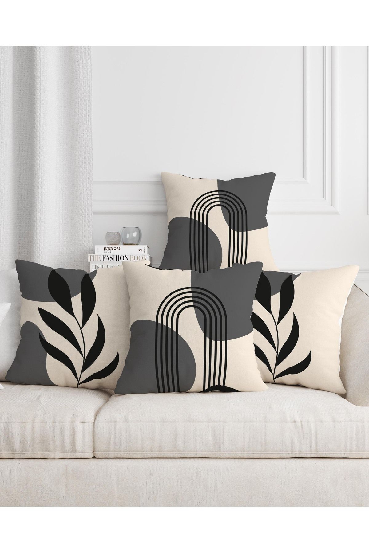 Şah Dekor Set De 4 Fețe De Pernă Pentru Cadou Cu Imprimare Digitală Bohemian Boho Gri Crem - 43 x 43