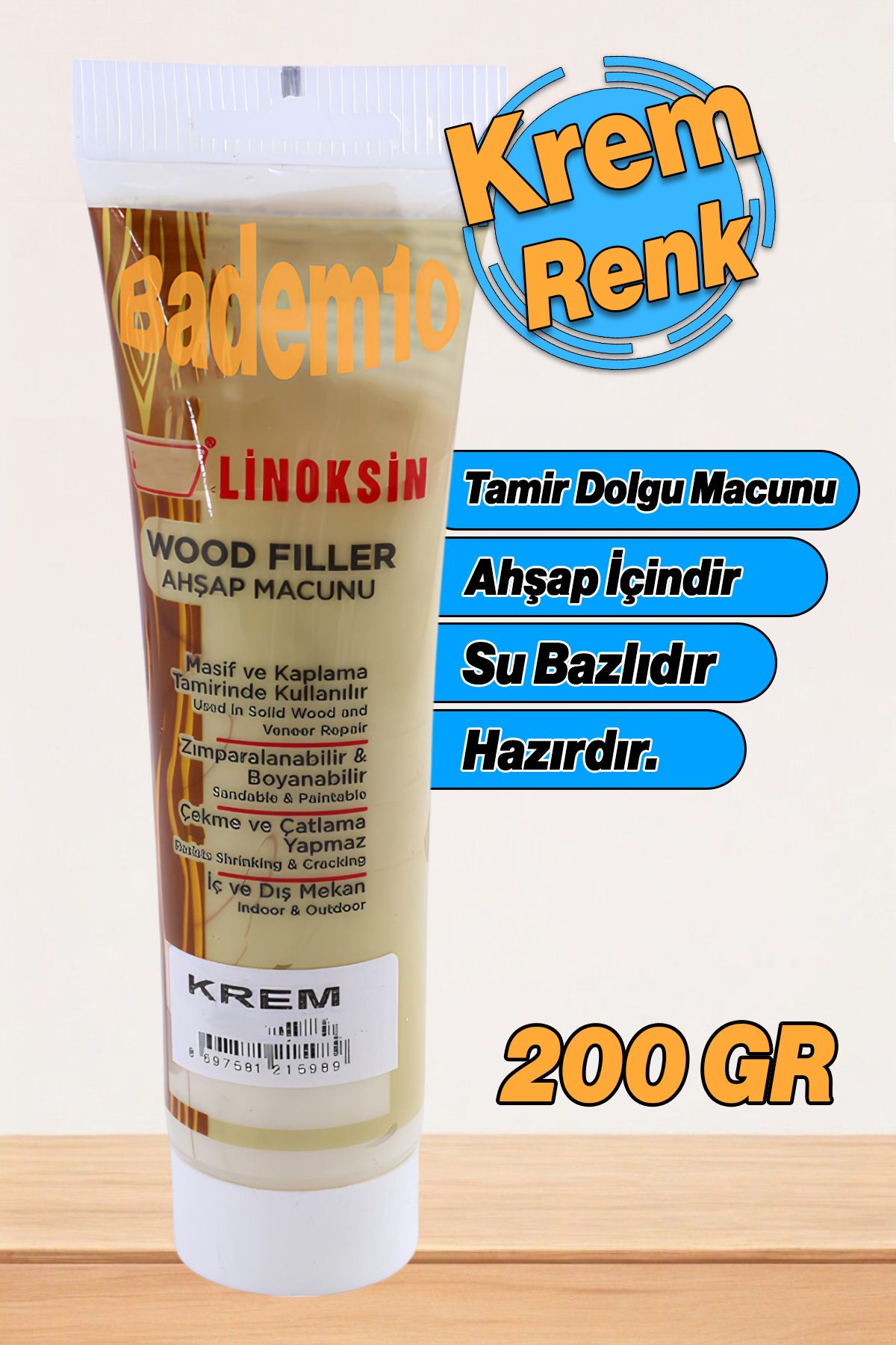 Badem10 Ahşap Parke Tamir Macunu Krem Renk Mobilya Dolgu Çatlak Çizik Giderme 200 Gr Kullanıma Hazır Macun