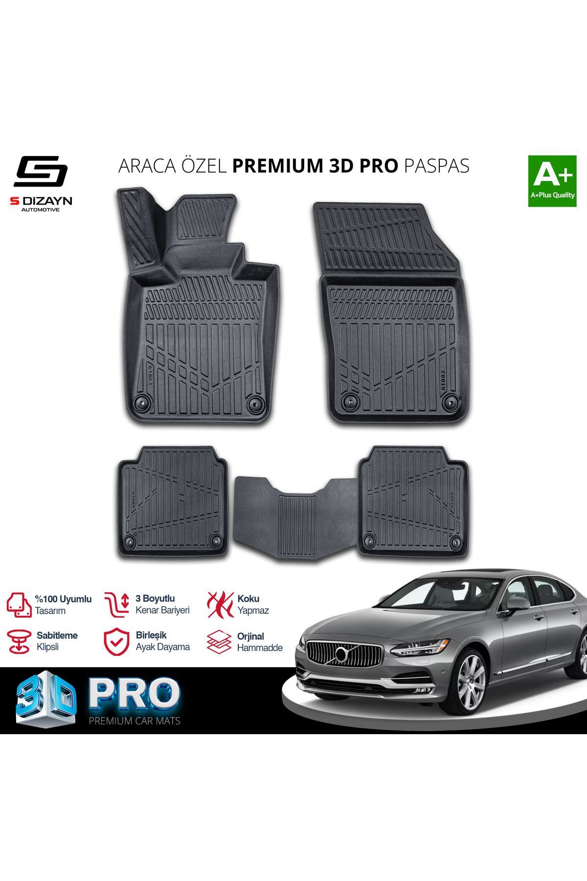 TREND Meka Part Volvo S90 3D Pro Havuzlu Paspas 2020 Üzeri A+ Kalite