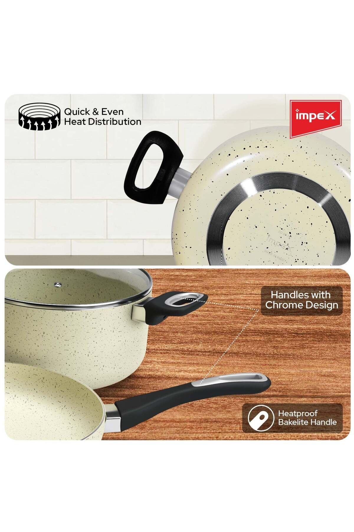 İMPEX-8pcs Cookware Set,5 Layer Granite Coating,Frypan 24cm,2 Saucepan withlid20&24cm,Milkpan withlid 18cm 6