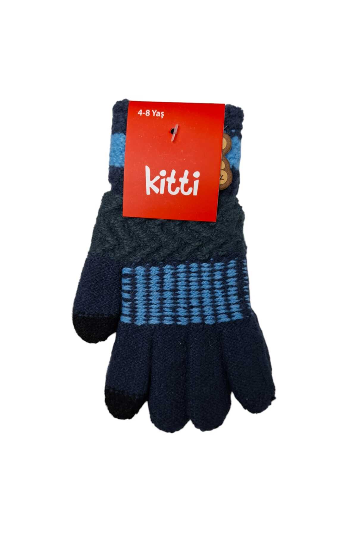 Kitti Spteks Kitti 4-8 Yaş Erkek Çocuk Lacivert Renk Ayıcık Figürlü Kışlık Örme Eldiven fotoğrafı 3 (önizleme)