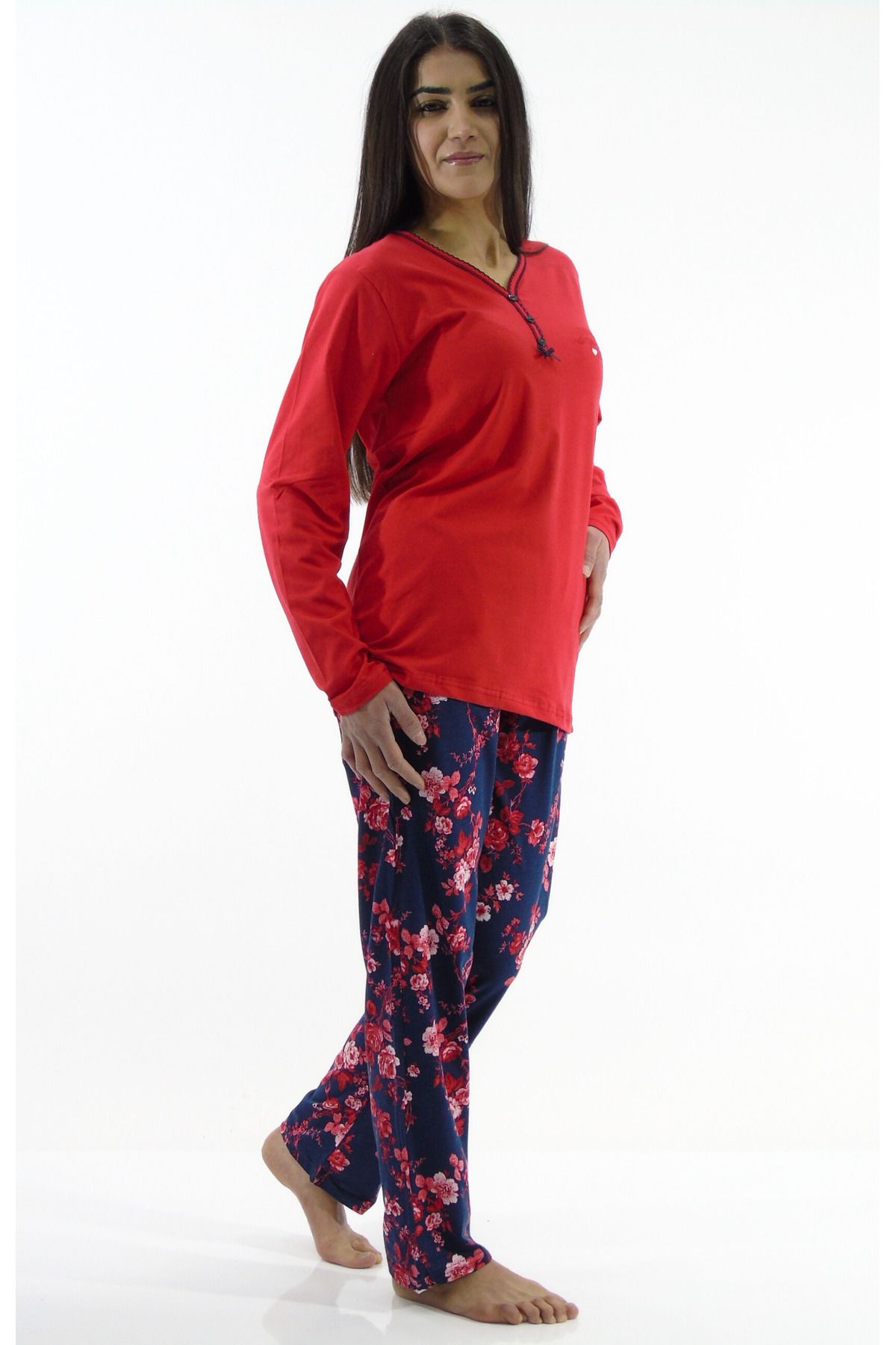 mefa-Floral Patterned Interlock Pajama Set 4