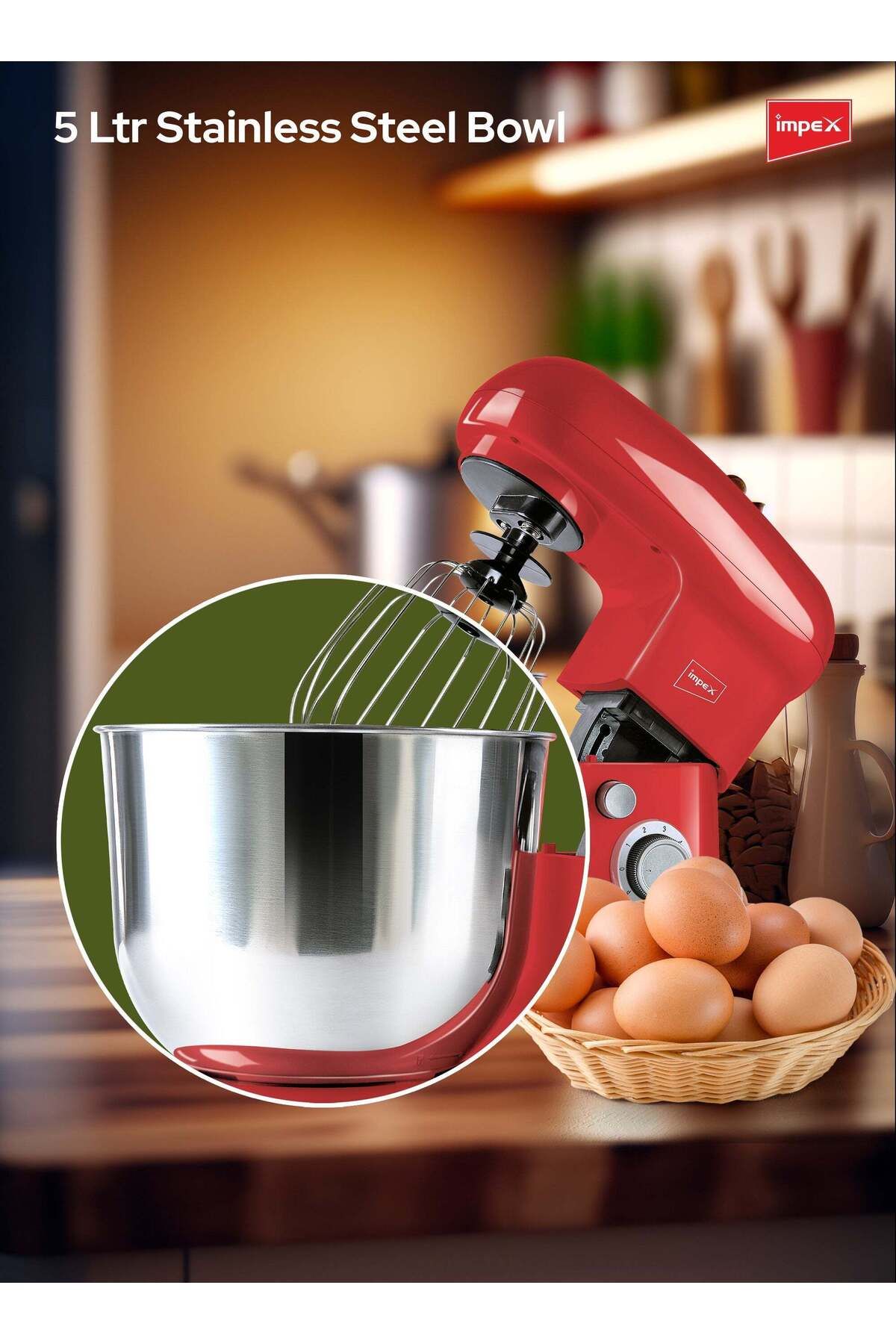 İMPEX-خلاط مطبخ متعدد الوظائف 6 سرعات 5 لتر 1000 وات SM3305 أحمر 4