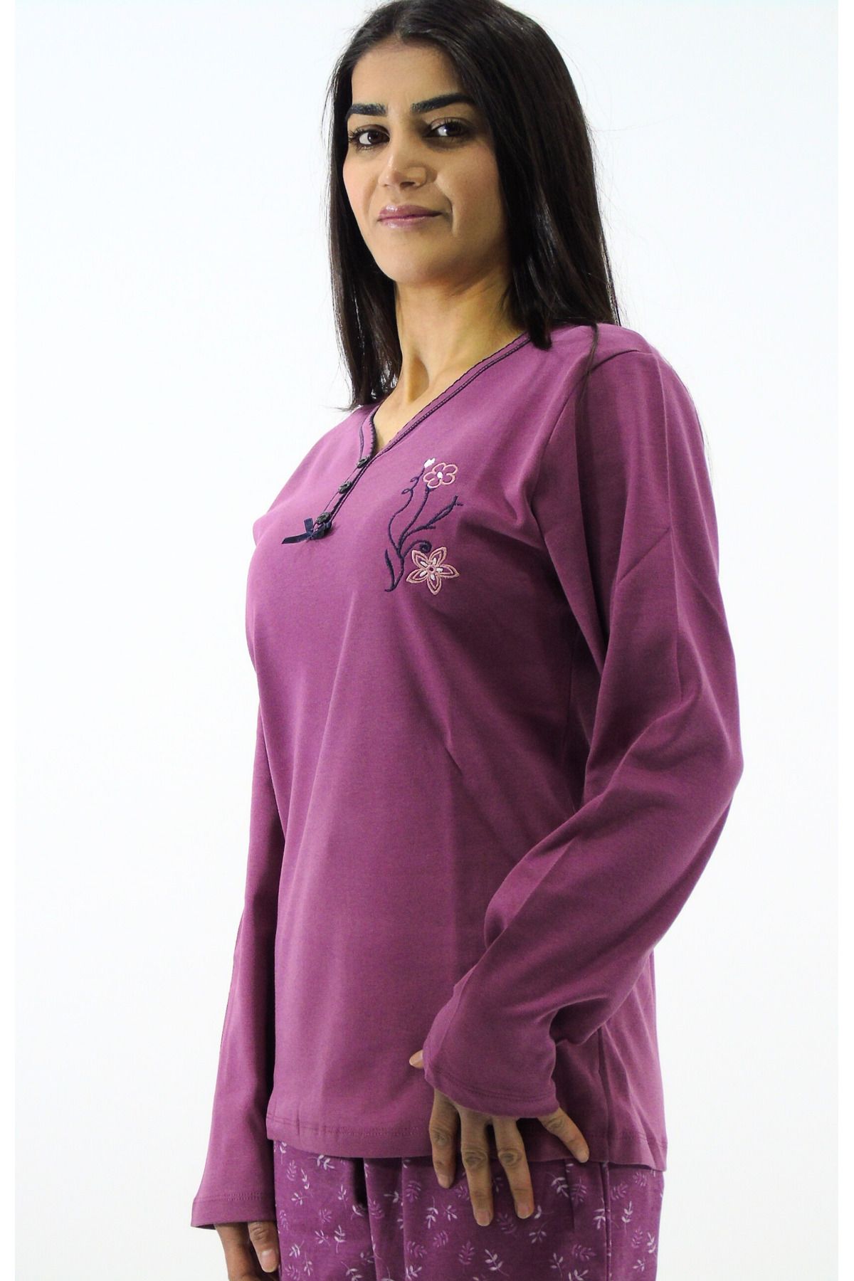 mefa-Collar Buttoned Interlock Pajama Set 3