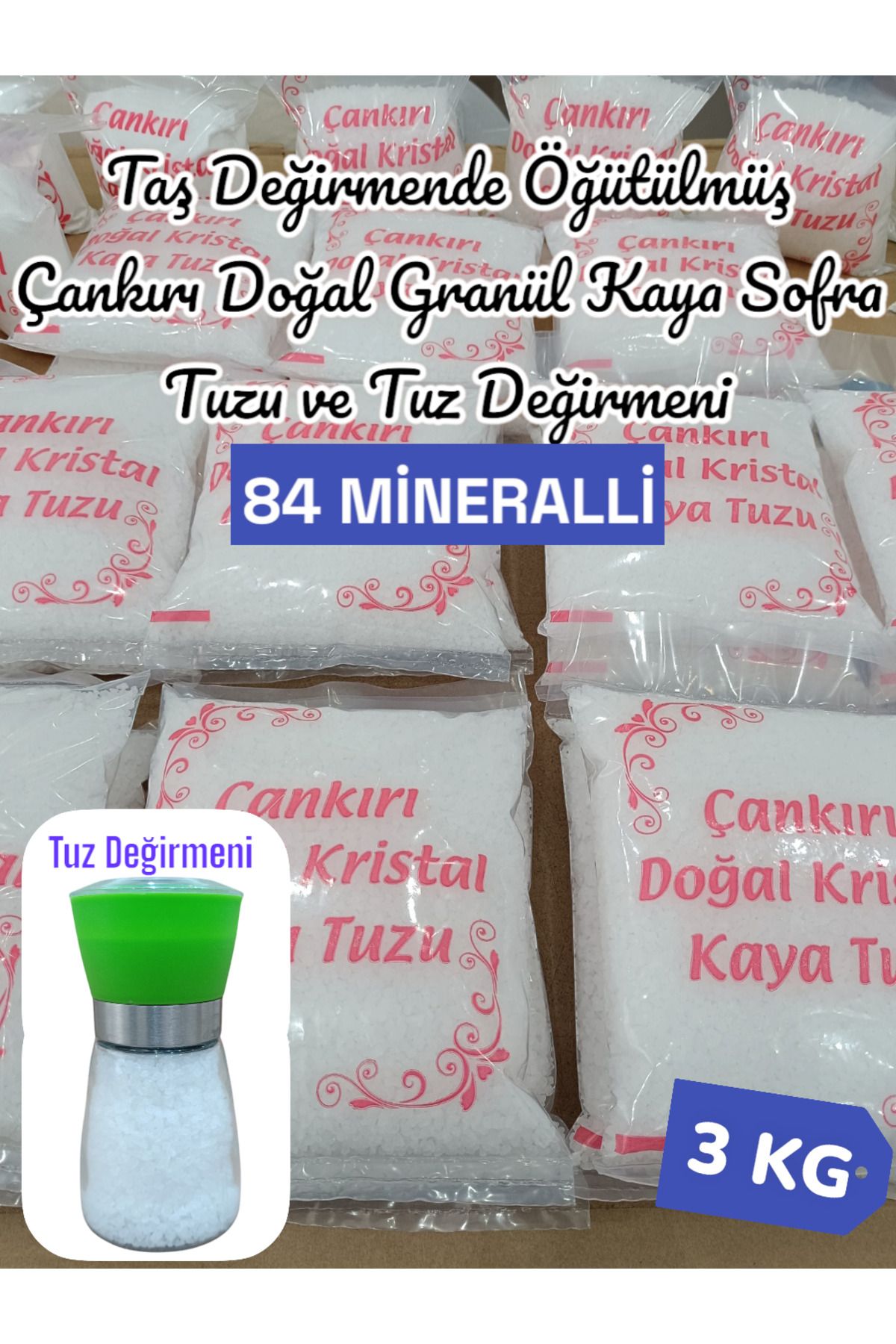 Özdede Shop ÇANKIRI DOĞAL GRALÜL KAYA TUZU( 3kg ) ve TUZ DEĞİRMENİ