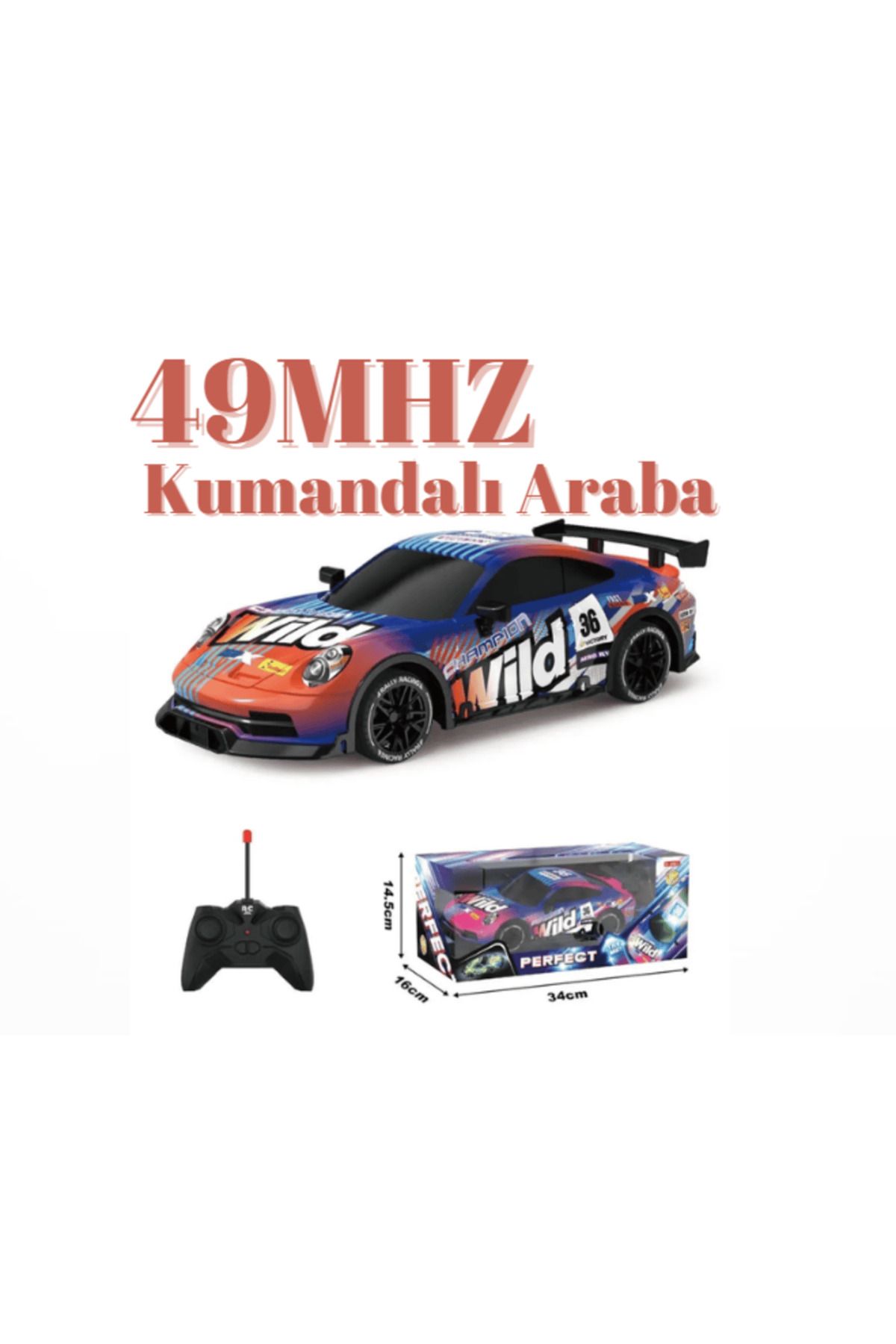 Boratila Toys 49MHZ 24CM 15KM Hız Yapabilen Işıklı Demolu Full Fonksiyon TURUNCU Uzaktan Kumandalı Yarış Arabası