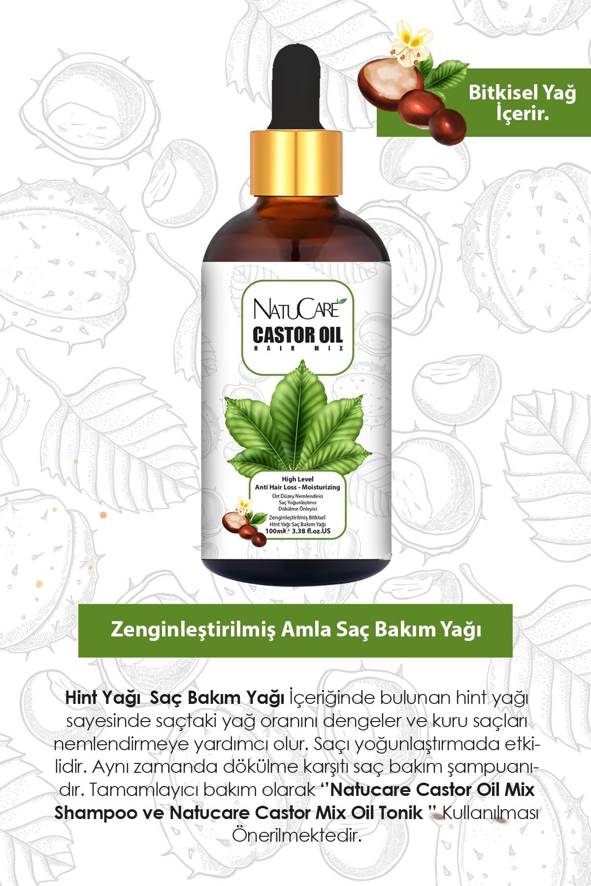 Zenginleştirilmiş Mucizevi Yağlar 3'lü Saç Bakım Seti 100 ml (AMLA-BİBERİYE-CASTOR) — NC-6185-1 — تصویر 3 از 4