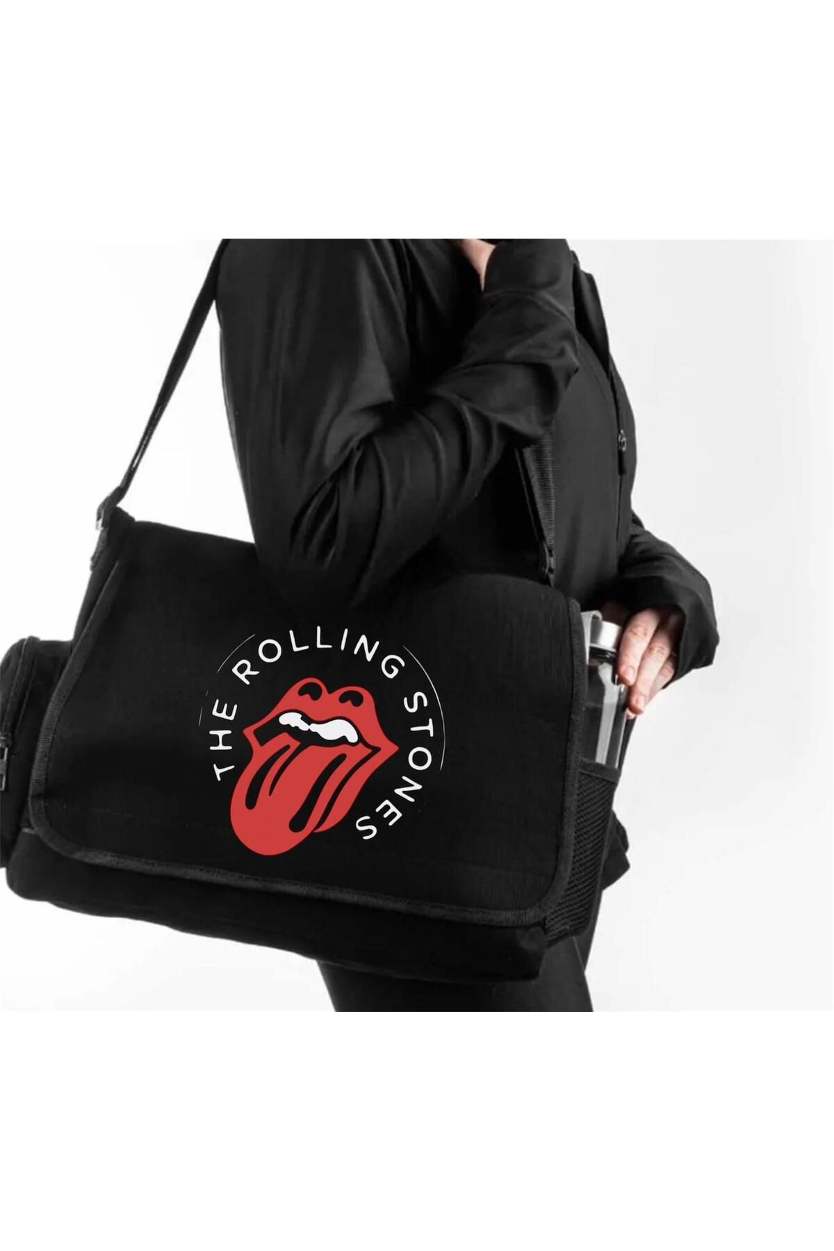 BAREM BUTİK Rock Serisi - Rolling Stones Baskılı Unisex Postacı Çantası