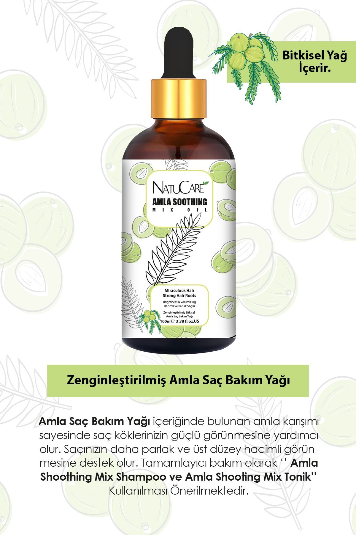 Zenginleştirilmiş Mucizevi Yağlar 3'lü Saç Bakım Seti 100 ml (AMLA-BİBERİYE-CASTOR) — NC-6185-1 — تصویر 2 از 4