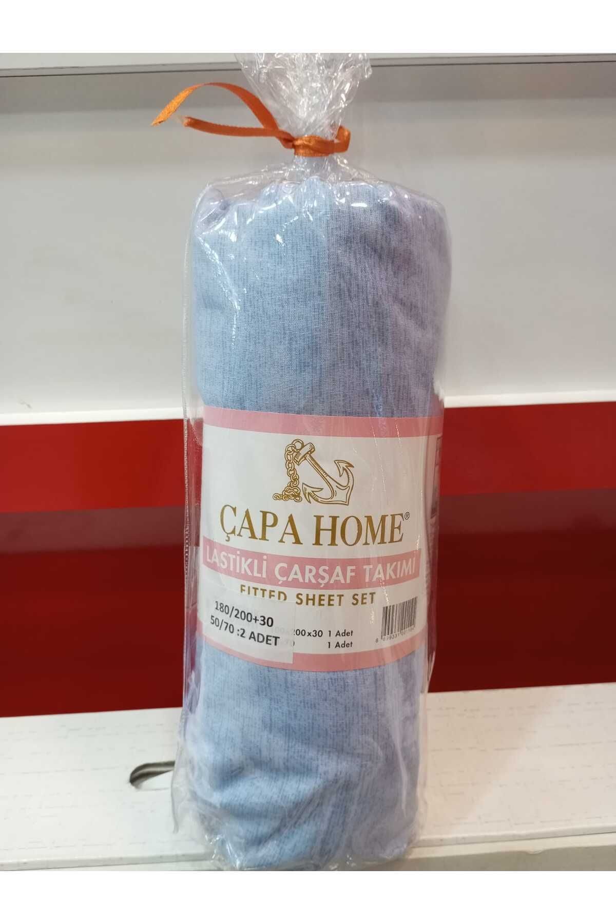 Çapa Home-طقم ملاءات قطنية سادة مزدوجة كبيرة جدًا مع غطاء وسادة مطاطي مقاس 180 × 200 + 30 3