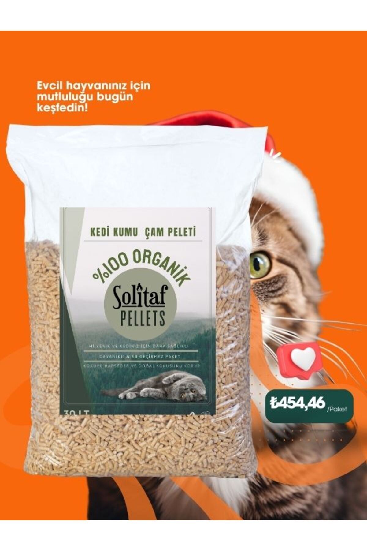 Solitaf Pelet Kedi Kumu 30lt(15KG) Topaklanmayan %100 Organik Çam Peleti Kedi Kumu - Kedi Kumu Çam Peleti