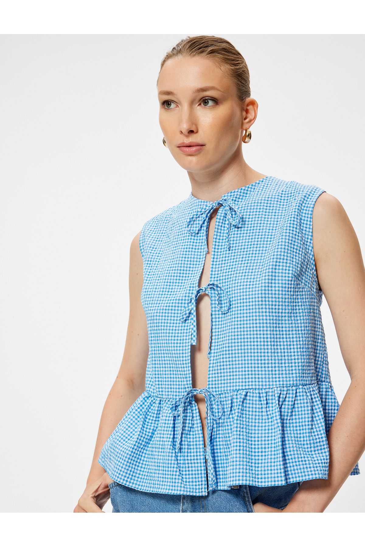 Koton-Vesta Peplum - detail mašle a vzor Gingham 2