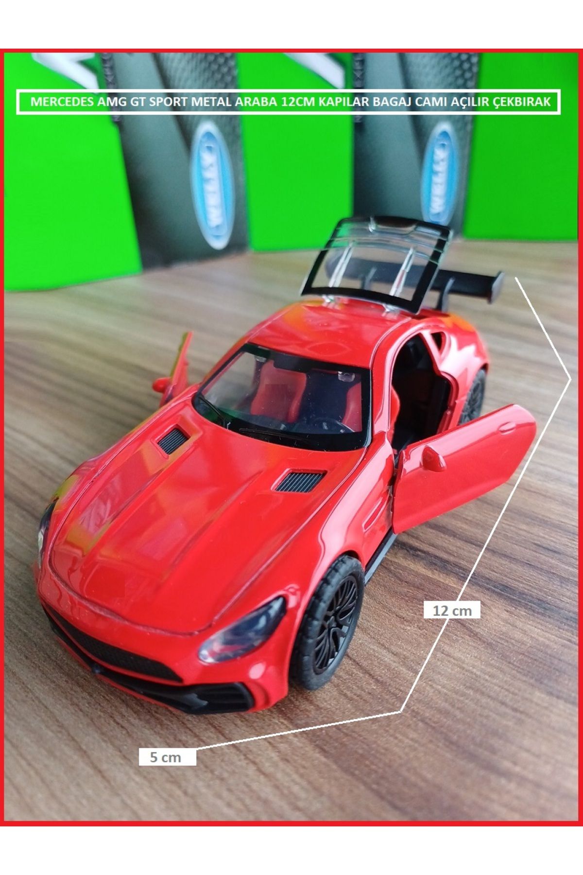 OYUNCAKSAHİLİ MERCEDES AMG GT SPOR METAL ARABA 12x5cm KAPILAR BAGAJ CAMI AÇILIR CEKBIRAK KIRMIZI