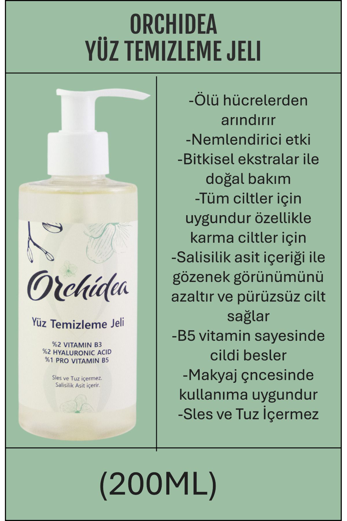 Orchidea Yüz Temizleme Jeli(Nemlendirici ve Karşıtı)