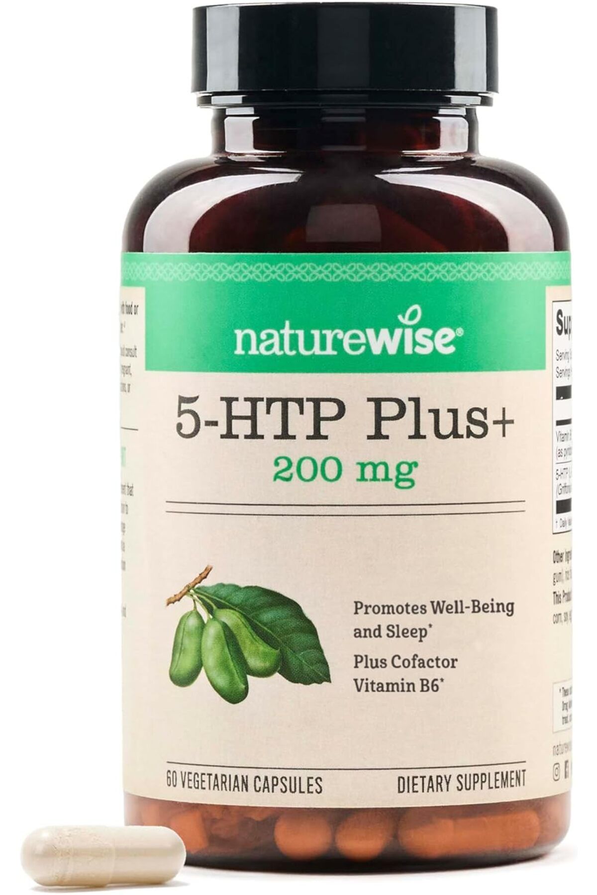 ZEUSNUTRITION NatureWise 5-HTP Plus+ 200 mg, 60 Vejetaryen Kapsül Melatonin