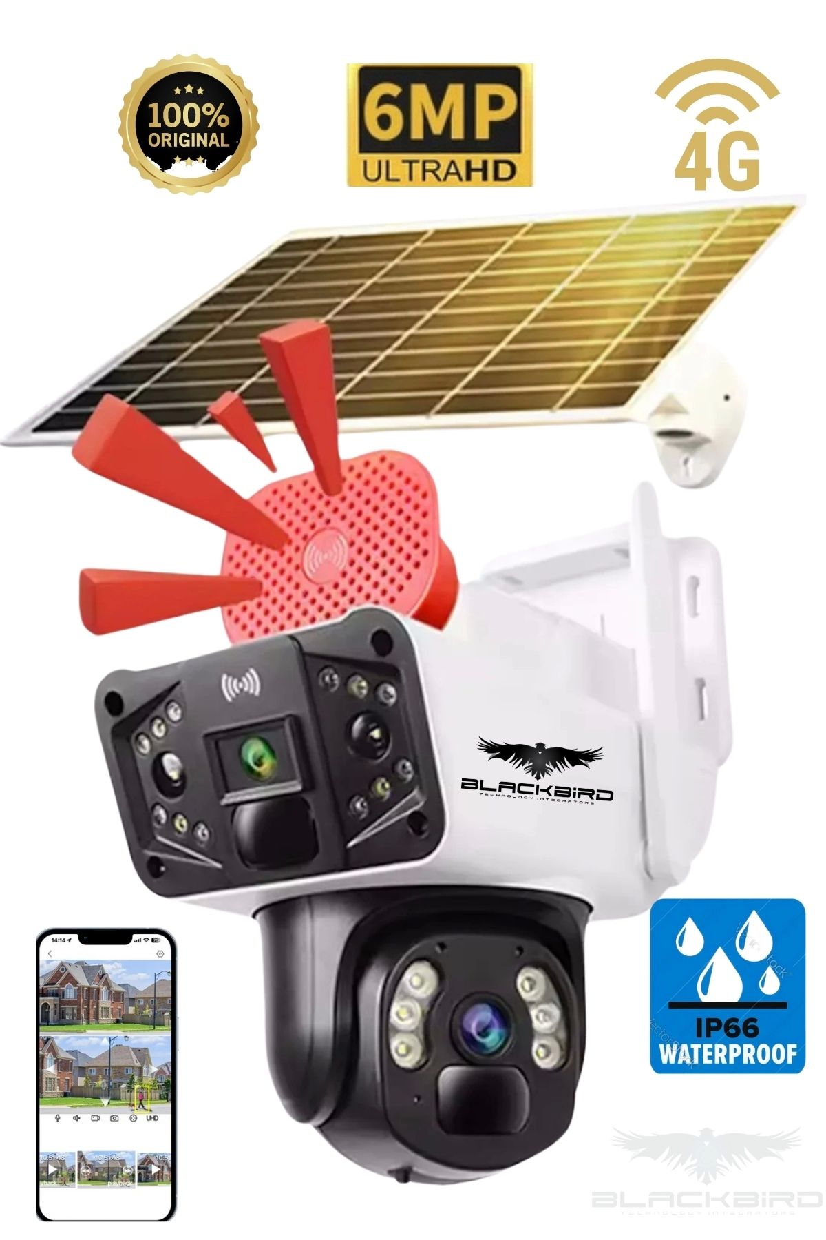 Blackbird Game Center Okam-3915 Beyaz 6 Mp 4G Solar Dual Lens Alert Ptz Kamera