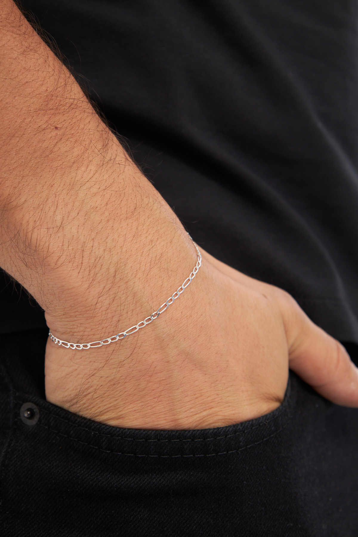 Ventino Silver 2mm Figaro 925 Ayar Gümüş Erkek Zincir Bileklik Veb-5250 görsel 3