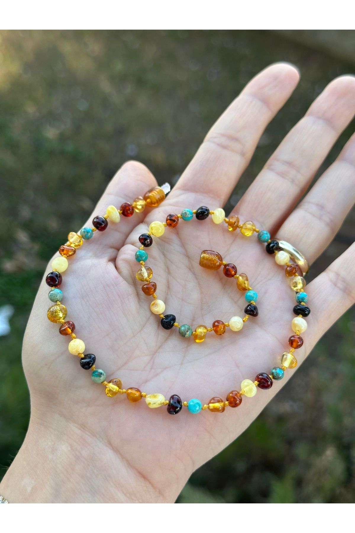 KEHRİBAREVİ EREĞLİ-New Model Amber Necklace Baltic Drop Amber Round Turquoise Combination Baby Teeth Necklace 1