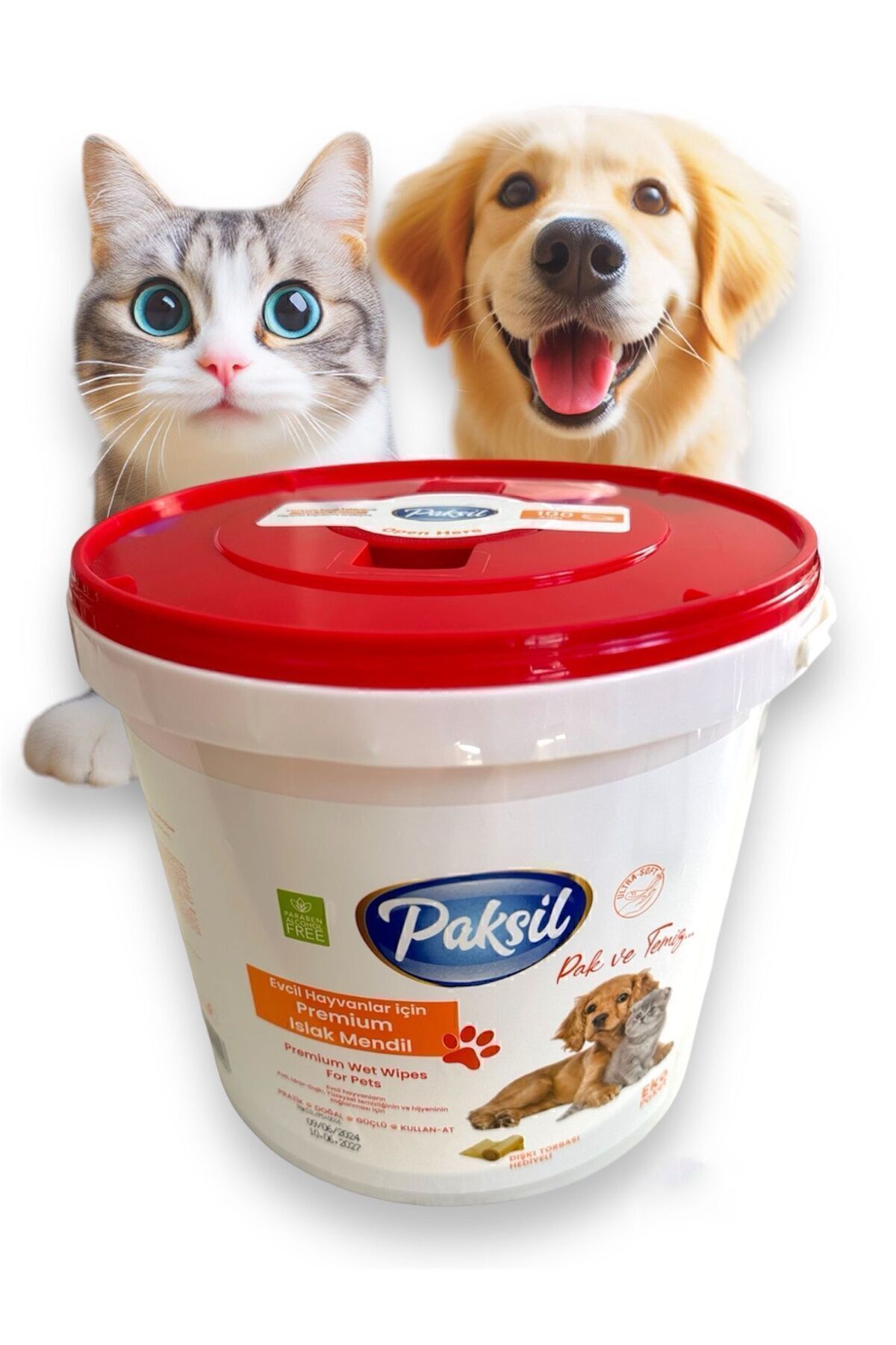 paksil Evcil Hayvan Tüy ve Pati Temizleme Mendili - 100’lü Kova Set