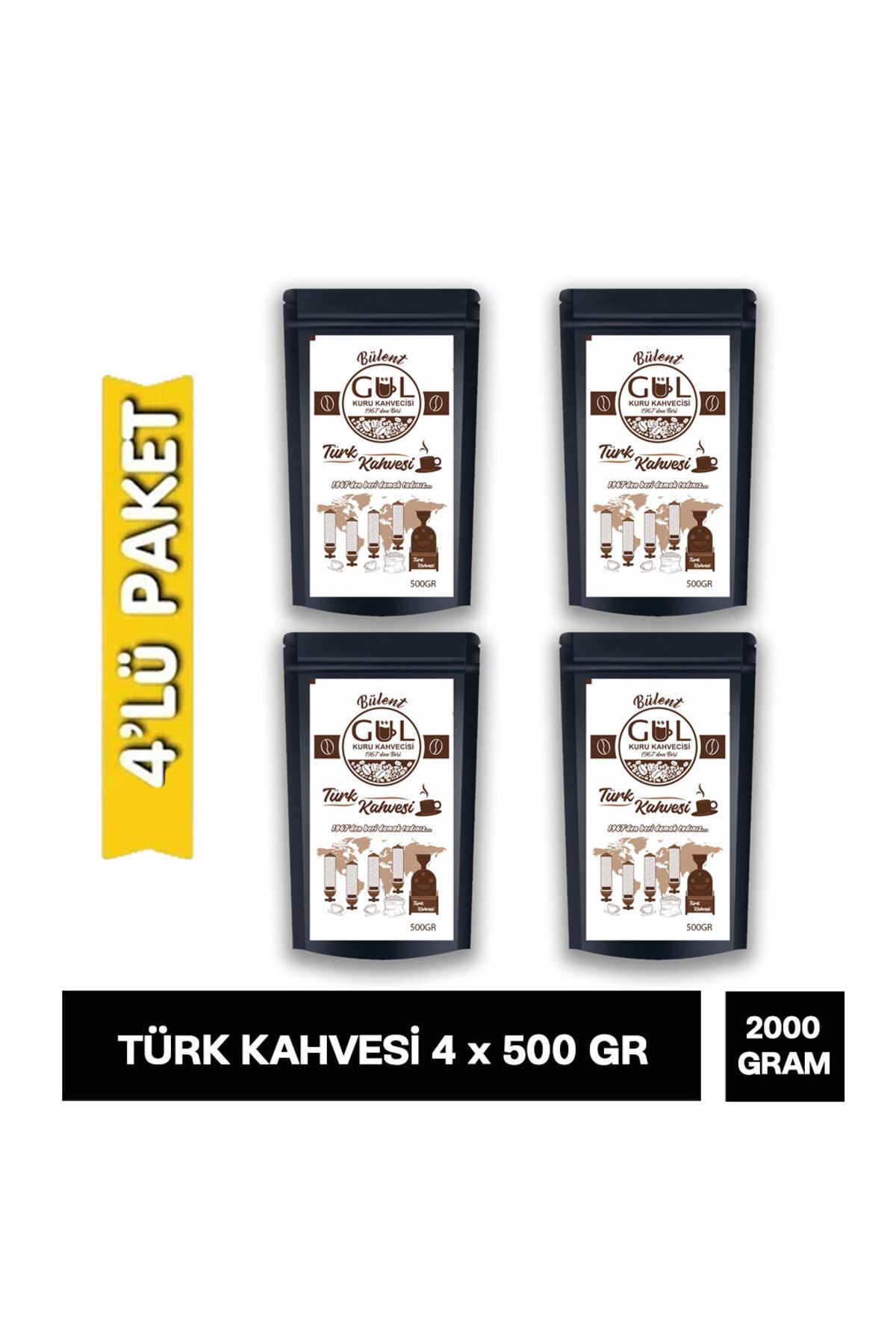 GÜL KURU KAHVECİSİ Türk Kahvesi Taze Kavrulmuş Yumuşak İçim 4 X 500 Gr