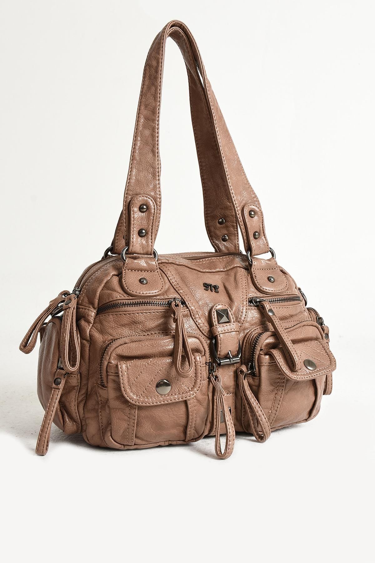 571 Collections Çanta Suni Deri Omuz Çantası Vizon (Model: 571-11-13D)