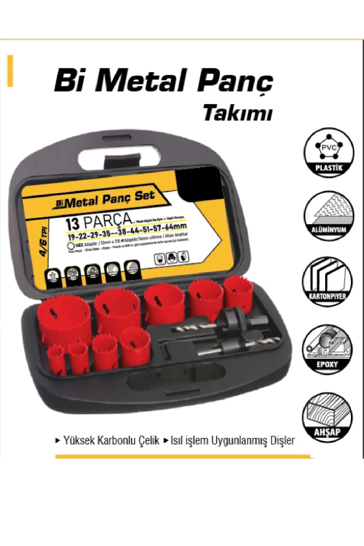 BİTERSE 13 Parça Bi Metal Panç Takımı Panç Seti Ahşap Kartonpiyer
