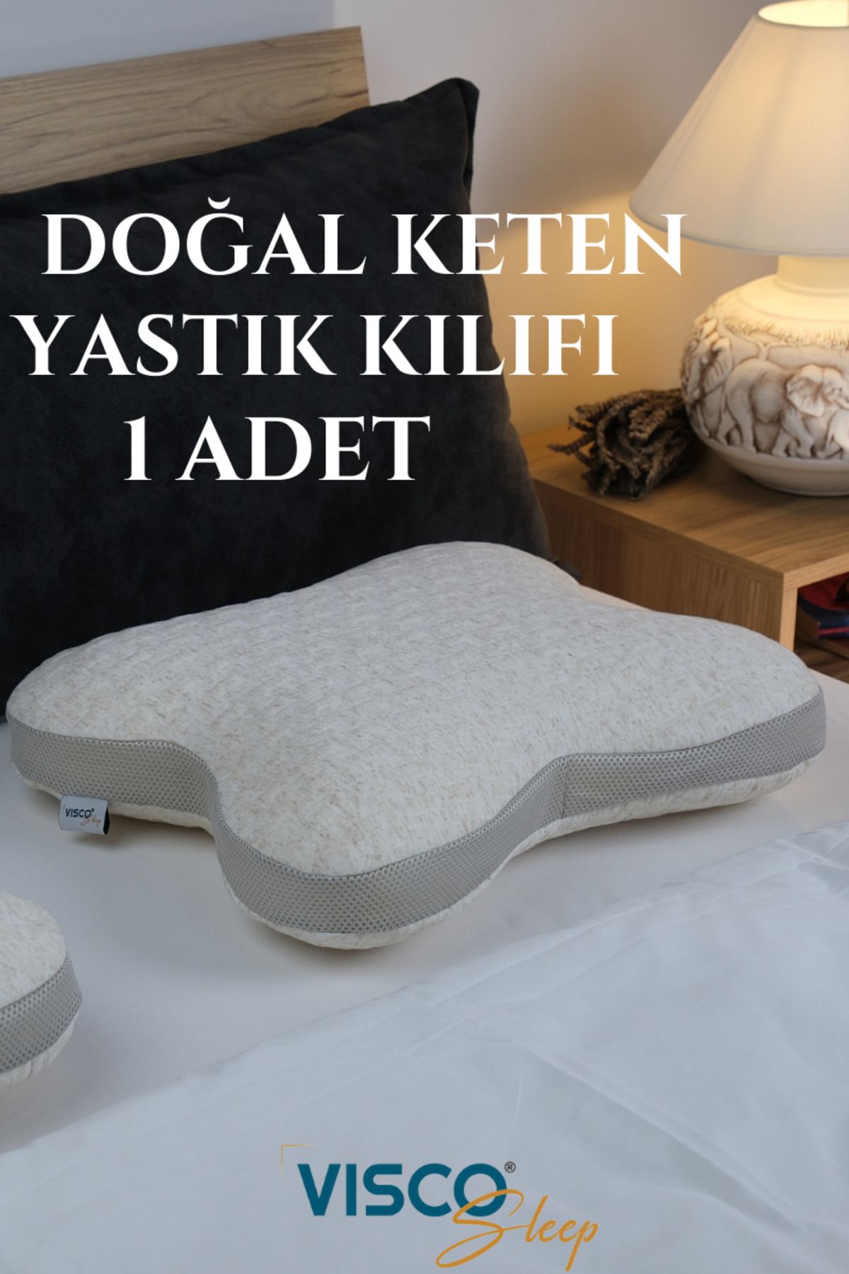 visco Yastık Kılıfı Kelebek Papillon Doğal Keten Kılıfı (Yedek Yastık Kılıfı)