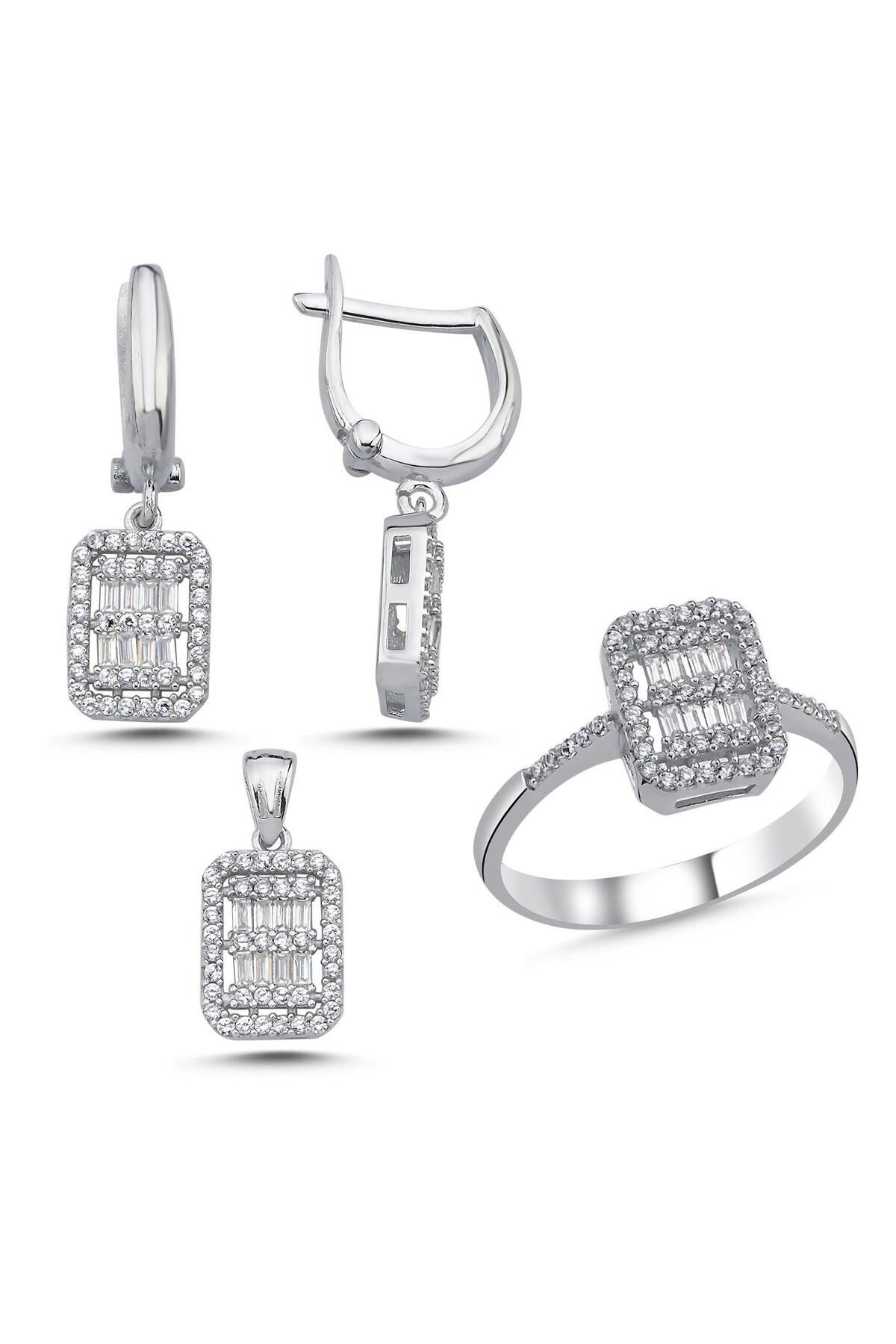 Ceyjewelry Baget Zirkon Taşlı Set 925 Ayar