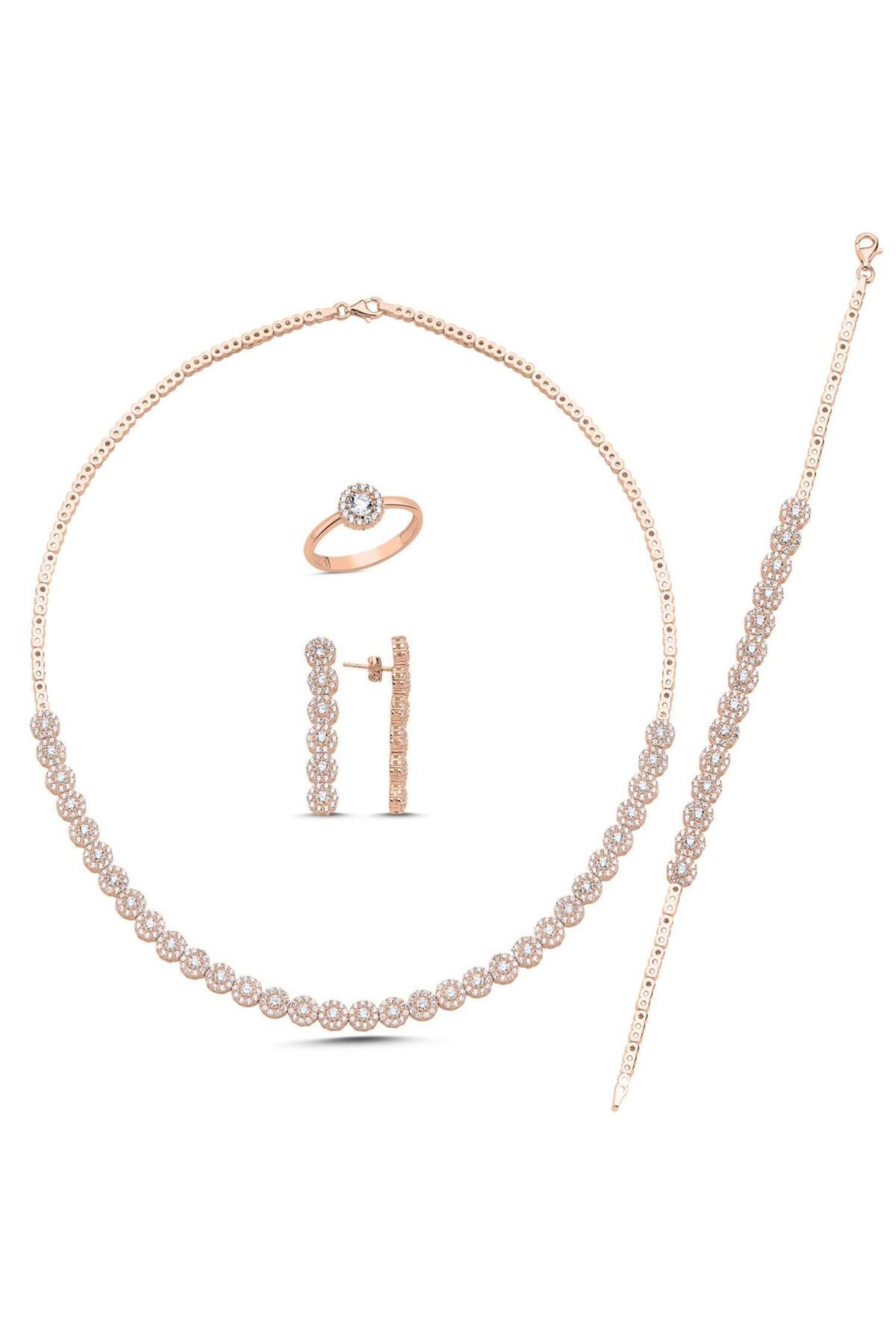 Ceyjewelry Zirkon Taşlı Yuvarlak Kesim Suyolu Set 925 Ayar