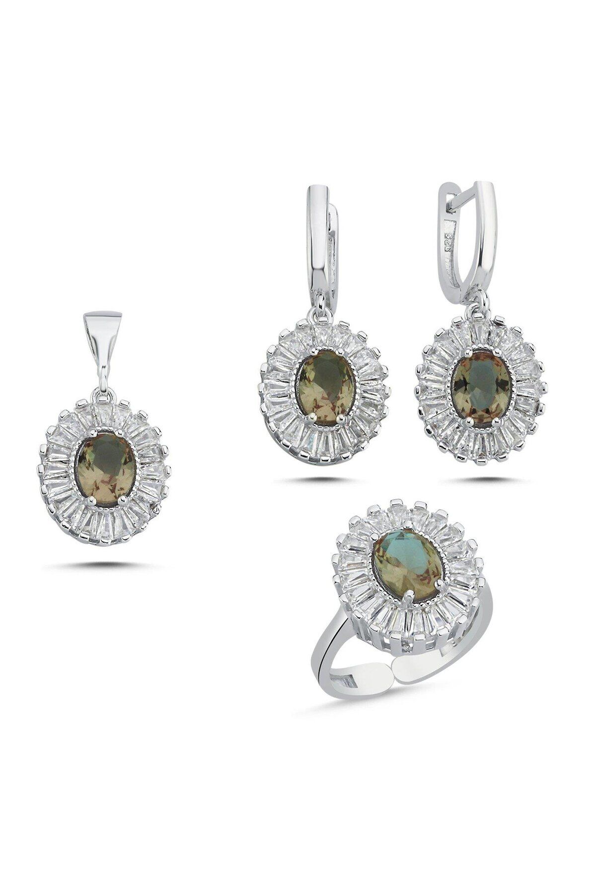 Ceyjewelry Sultanit & Oval Baget Zirkon Taşlı Set 925 Ayar