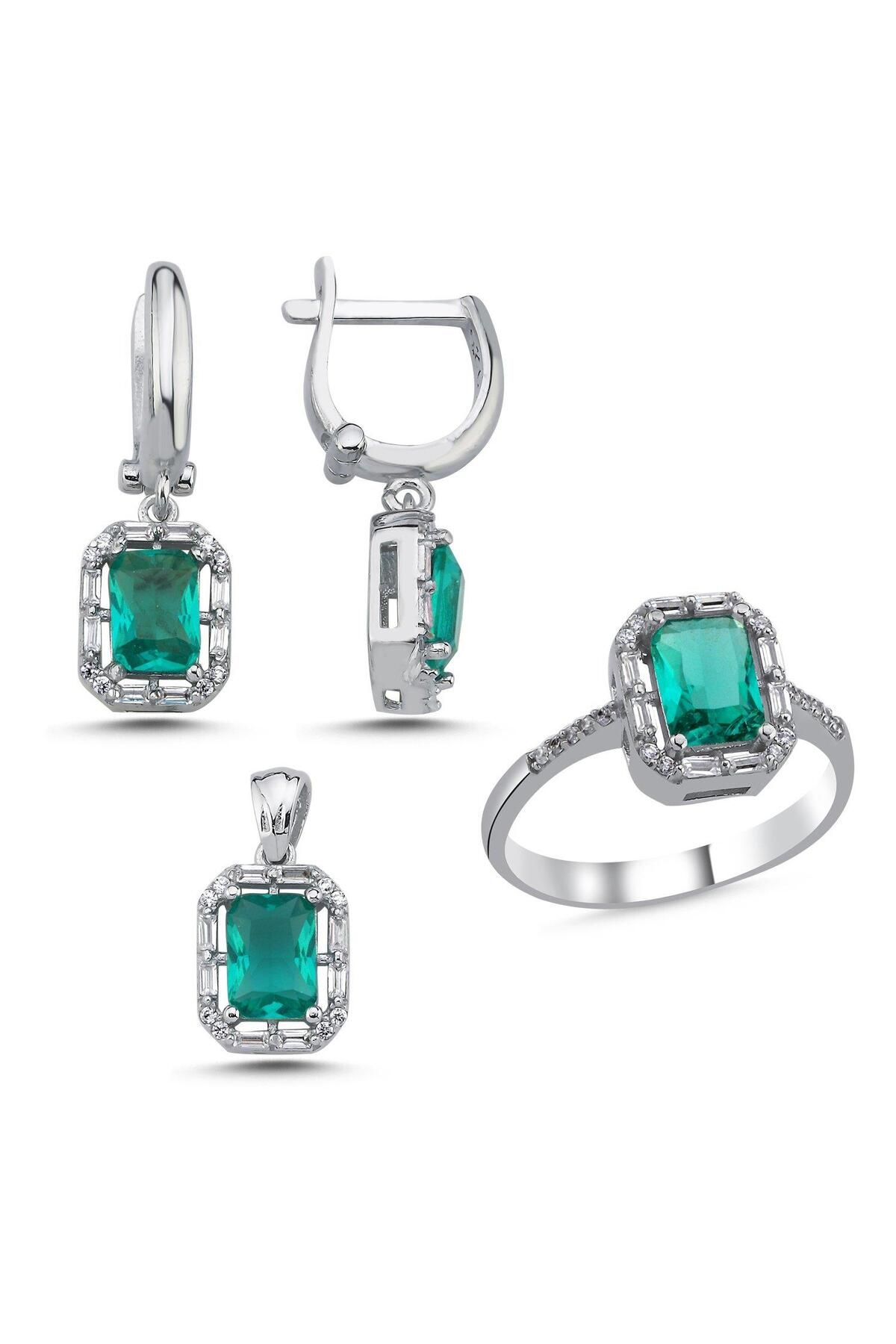 Ceyjewelry Paraiba Baget & Halo Zirkon Taşlı Set 925 Ayar