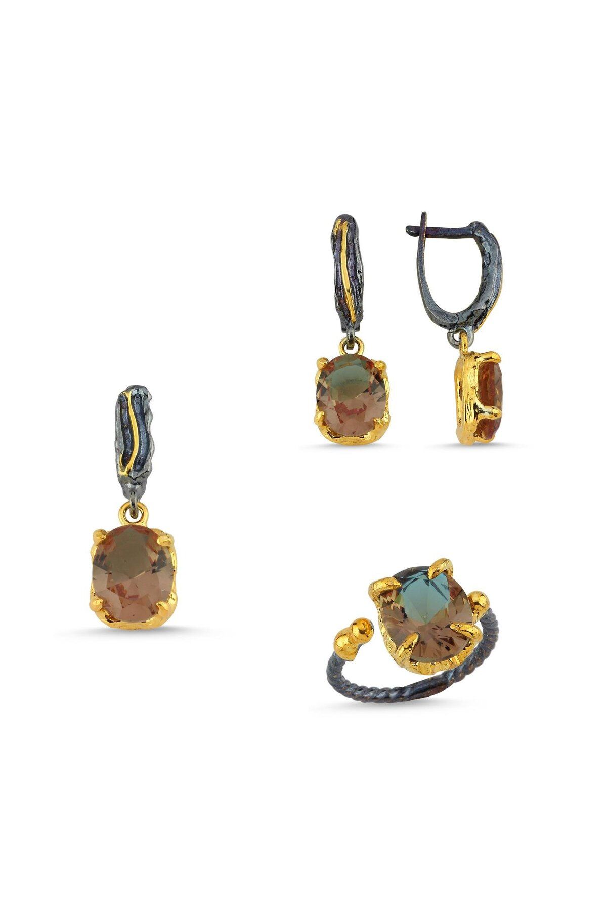 Ceyjewelry Sultanit Taşlı Siyah Rodajlı Set 925 Ayar