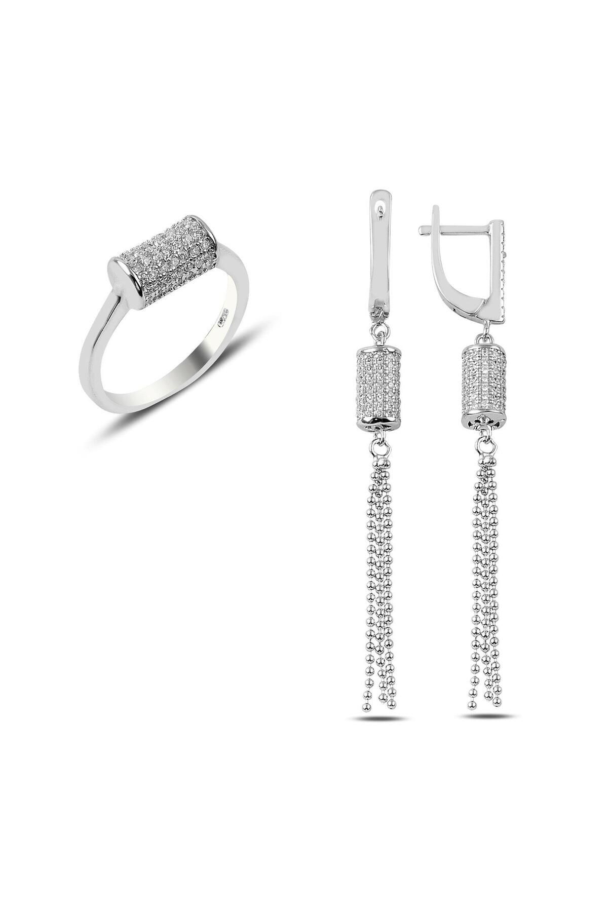 Ceyjewelry Zirkon Taşlı Sallantılı Set 925 Ayar