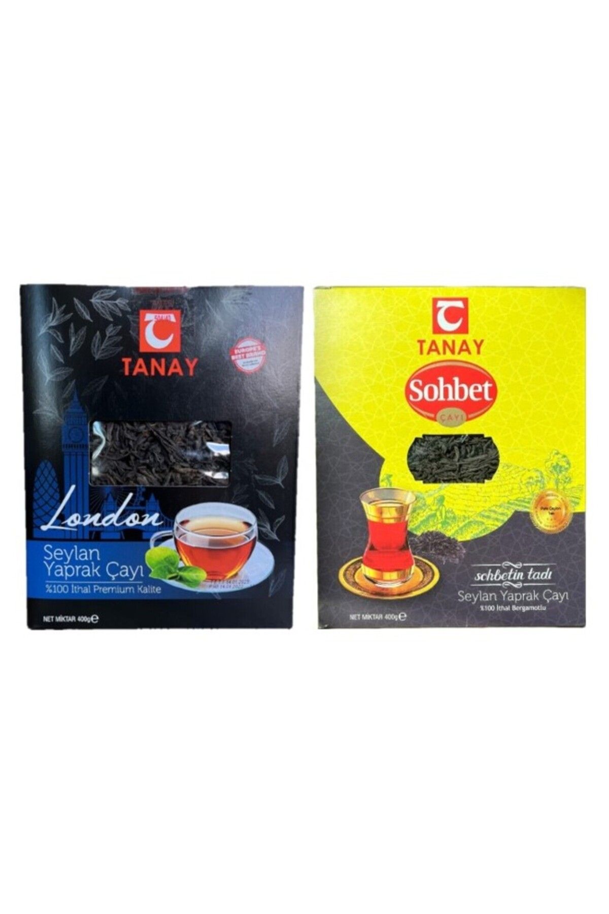 Tanay London Ithal Yaprak Seylan Çay 400 gr + Sohbet Bergamotlu İthal Seylan Yaprak Çayı 400 gr