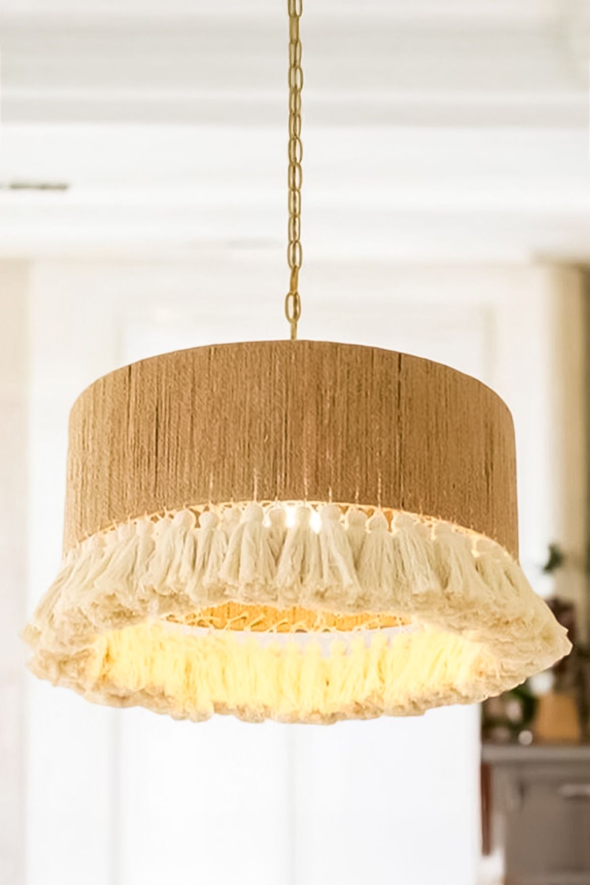 NAYSco-Bohemian Rustic Wicker and Macrame Long Chandelier 2