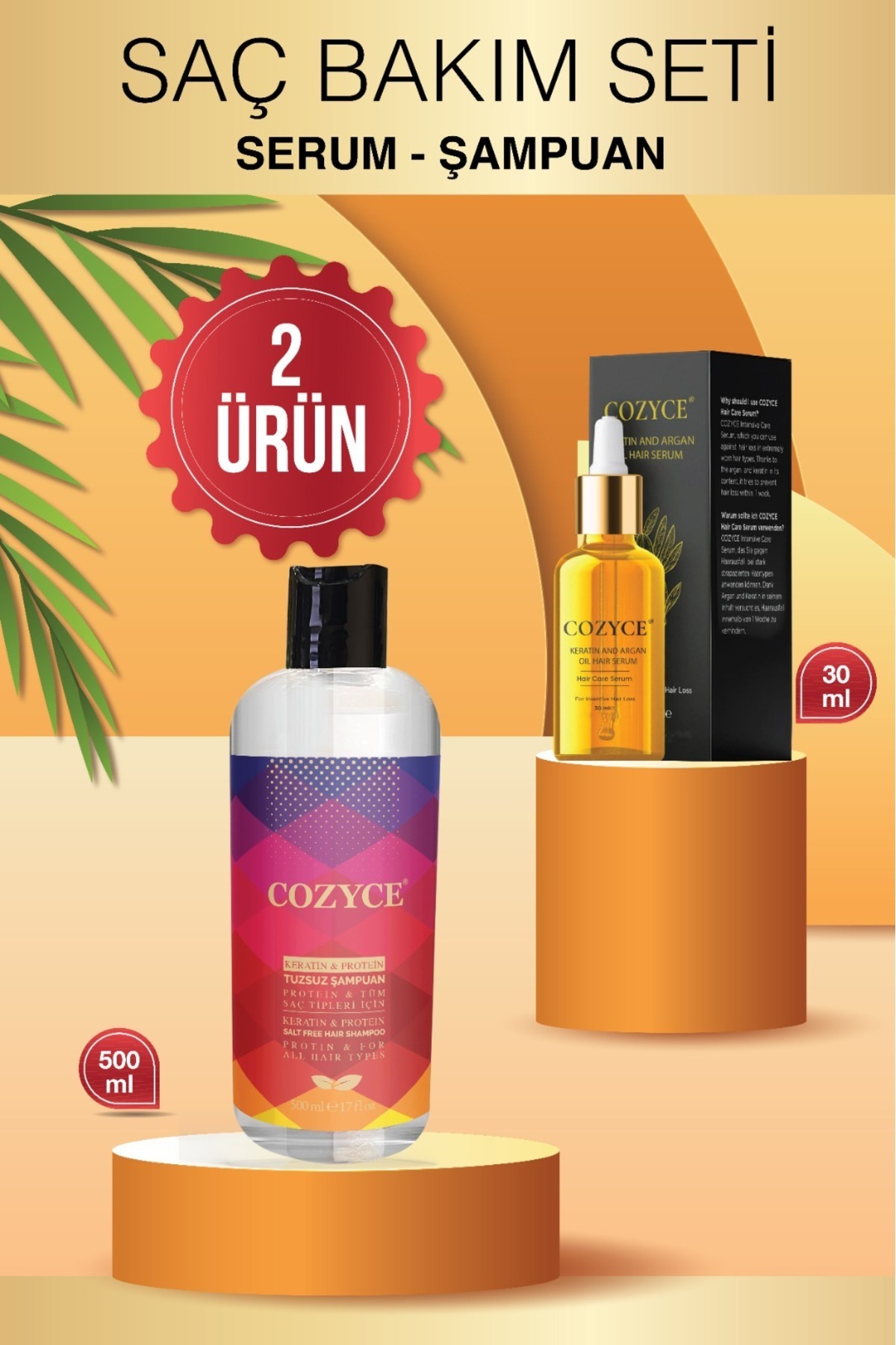Proteinli & Keratin Tuzsuz Şampuan 500 ml Yoğun Saç Dökülmesine Karşı Saç Serumu 30 ml — CZY0831-3178