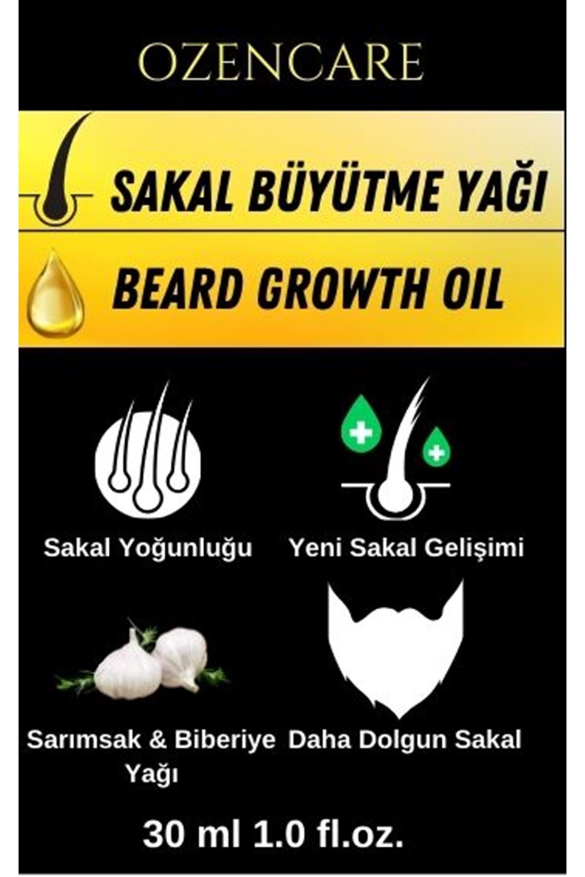 OzenCare Seyrek Sakal Ve Köselik Için Sakal Serumu,Sakal Büyütme Yağı,Sarımsak Yağı