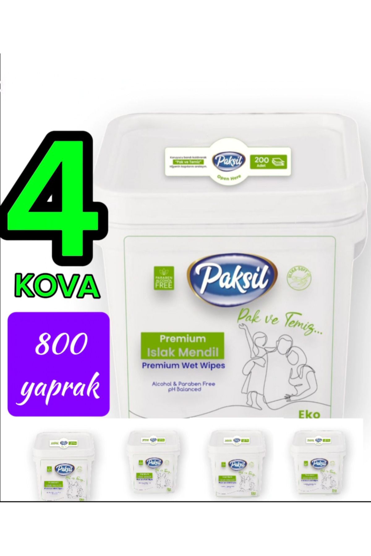 paksil EKO Pratik 800 yaprak 4lü Kova Set