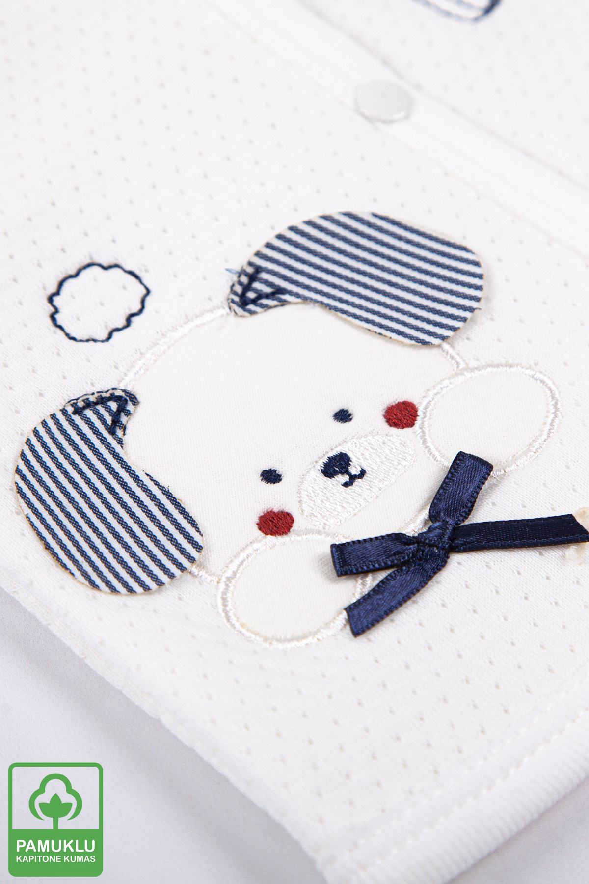 Miniel Unisex Bebek Mobil Kulaklı Köpek Nakışlı Organik Pamuklu 1-3-6-9 Ay Kapitone Bebek Yelek - Ek fotoğrafı 2 (önizleme)