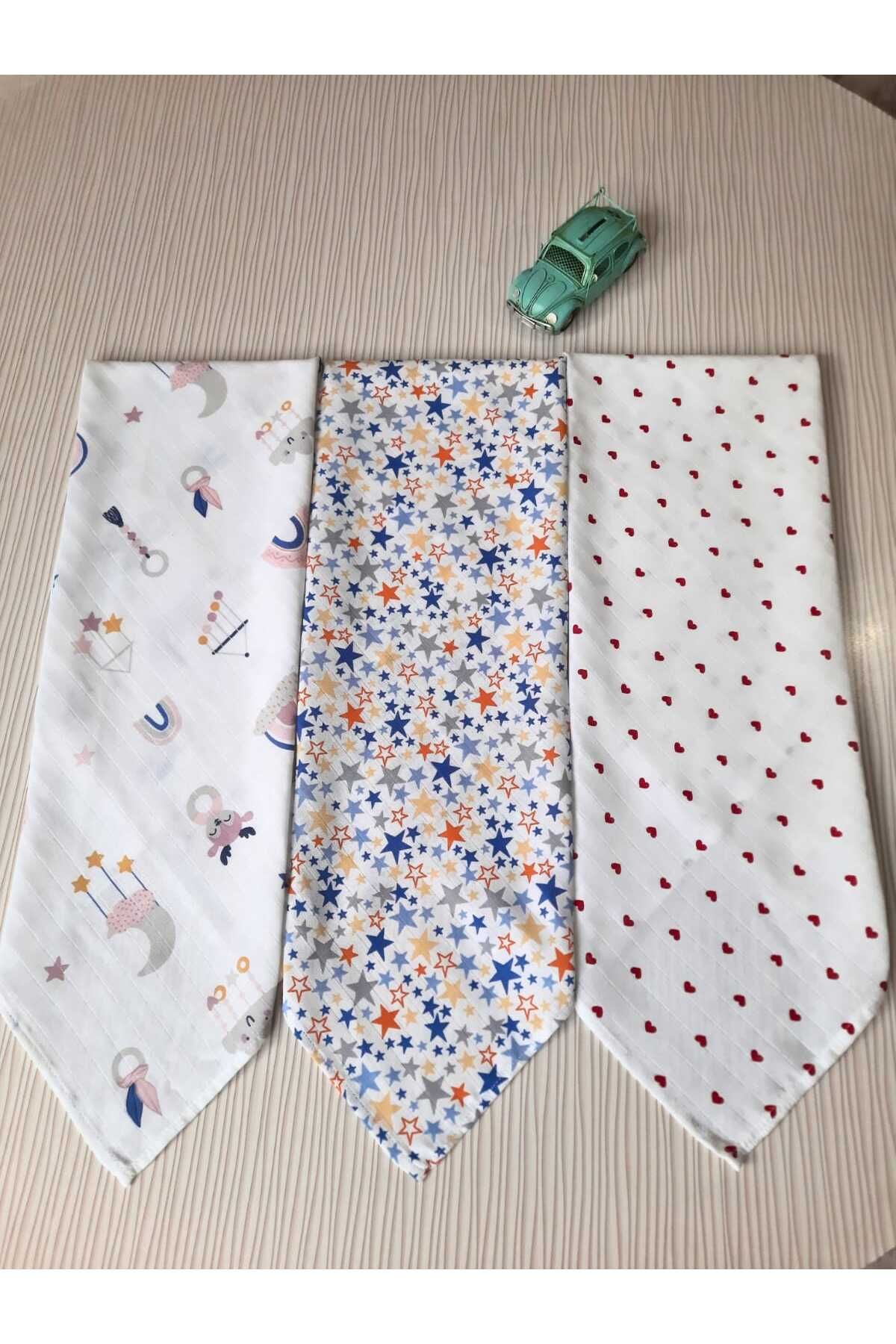 Baby Han 3' Lü Set Çok Amaçlı Müslin Bebek Örtü 80x90cm & Müslin Bebek Battaniyesi Müslin