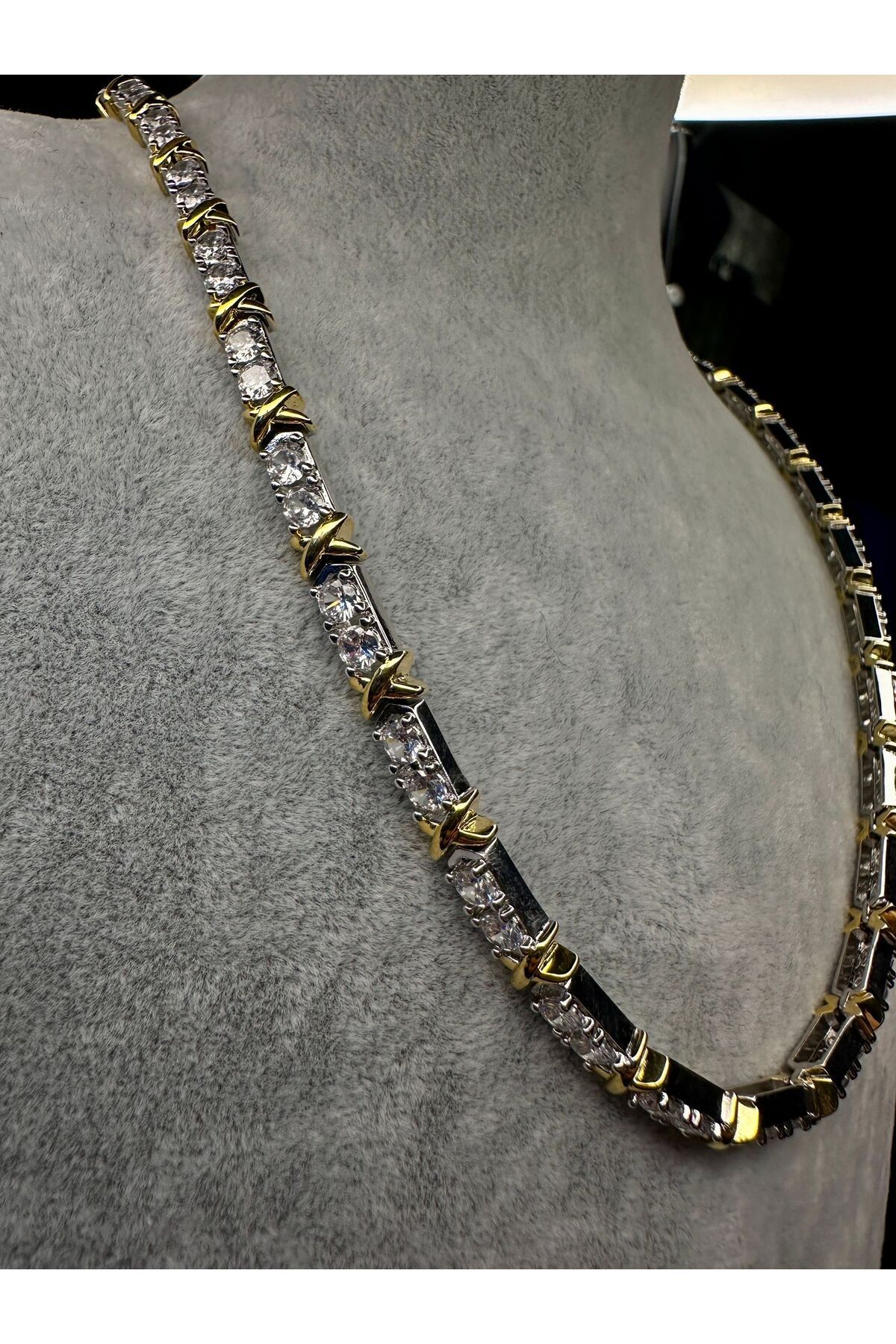 Amber-Gold & Silver Thick Steel Necklace 3