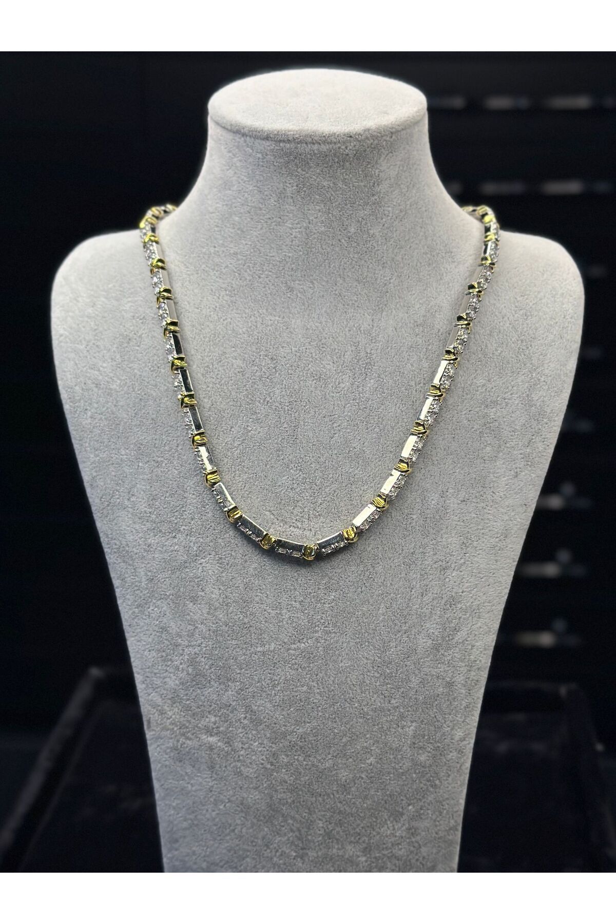 Amber-Gold & Silver Thick Steel Necklace 2