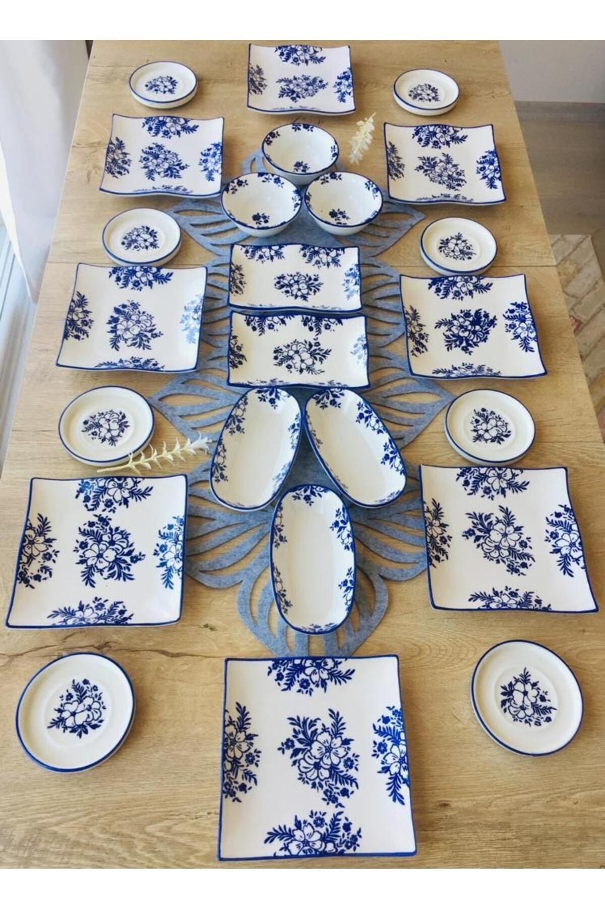 QUEEN Jasmine Pattern 8 Kişilik 24 Parça Tea Plate Kahvaltı Takımı