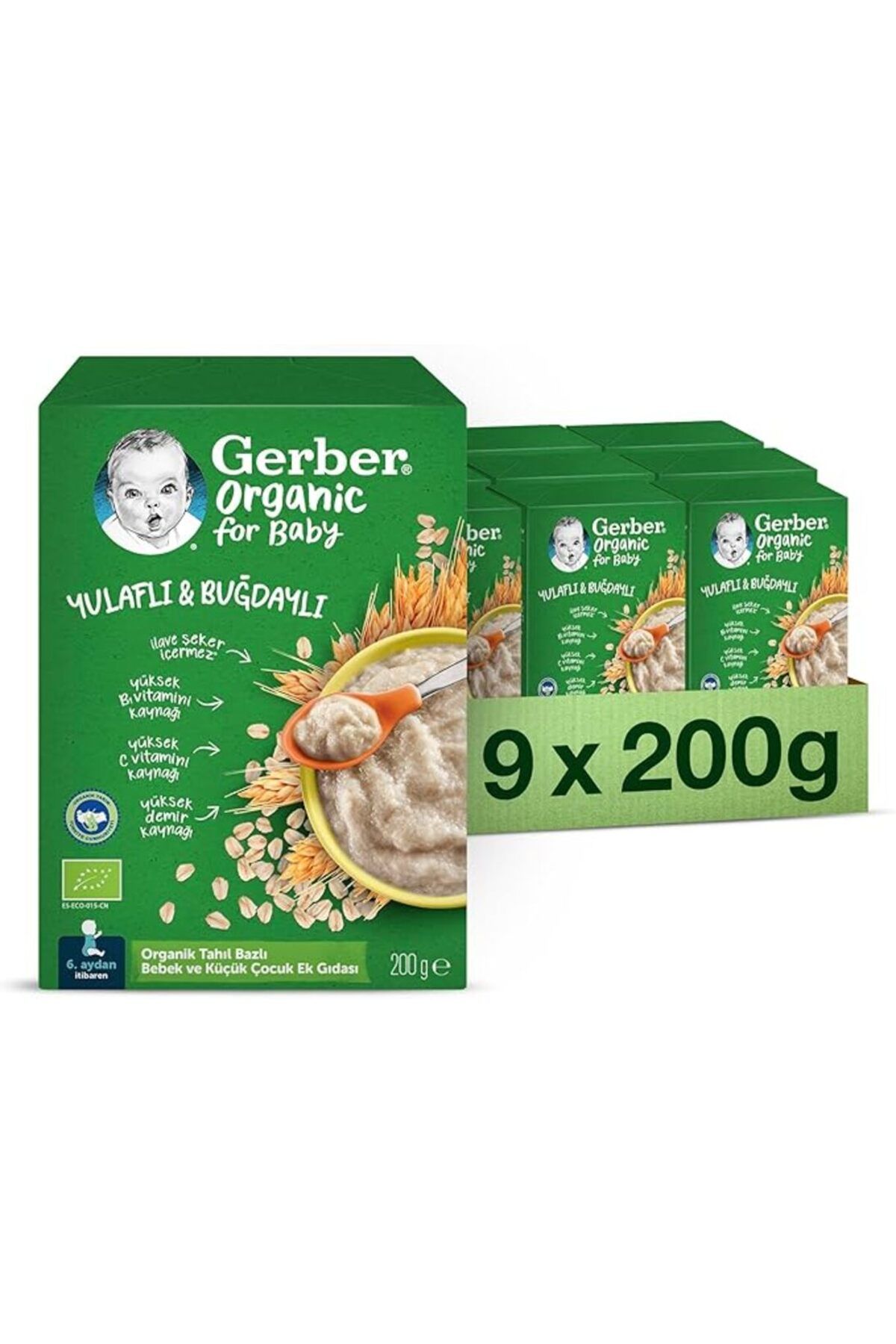 GERBER Organik Yulaflı, Buğdaylı Kaşık Maması 9x200g