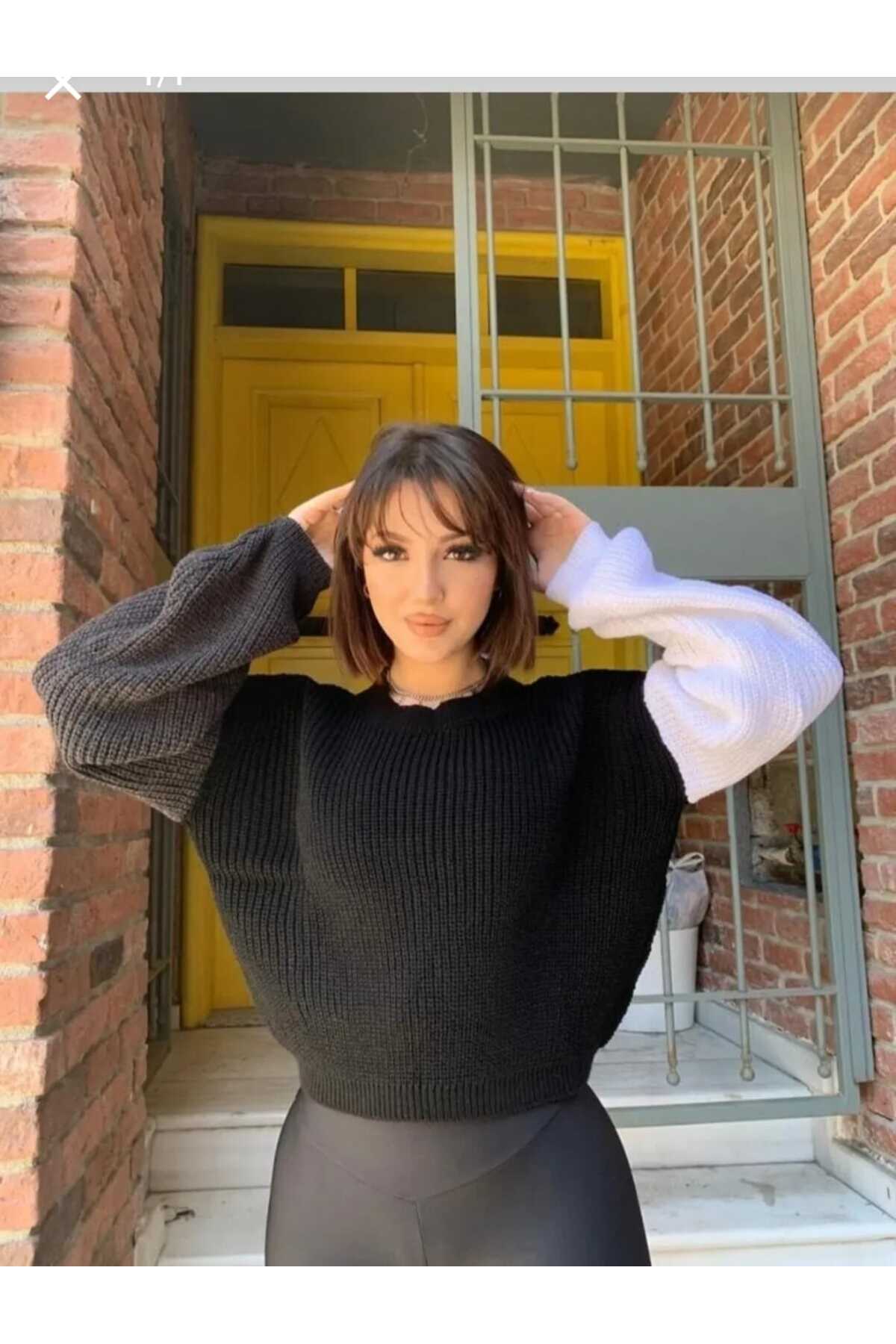 KOZİA OUTDOORS  malkoçbey farklı reklı kollu selaanik örgü kadın kazak - Görsel 3