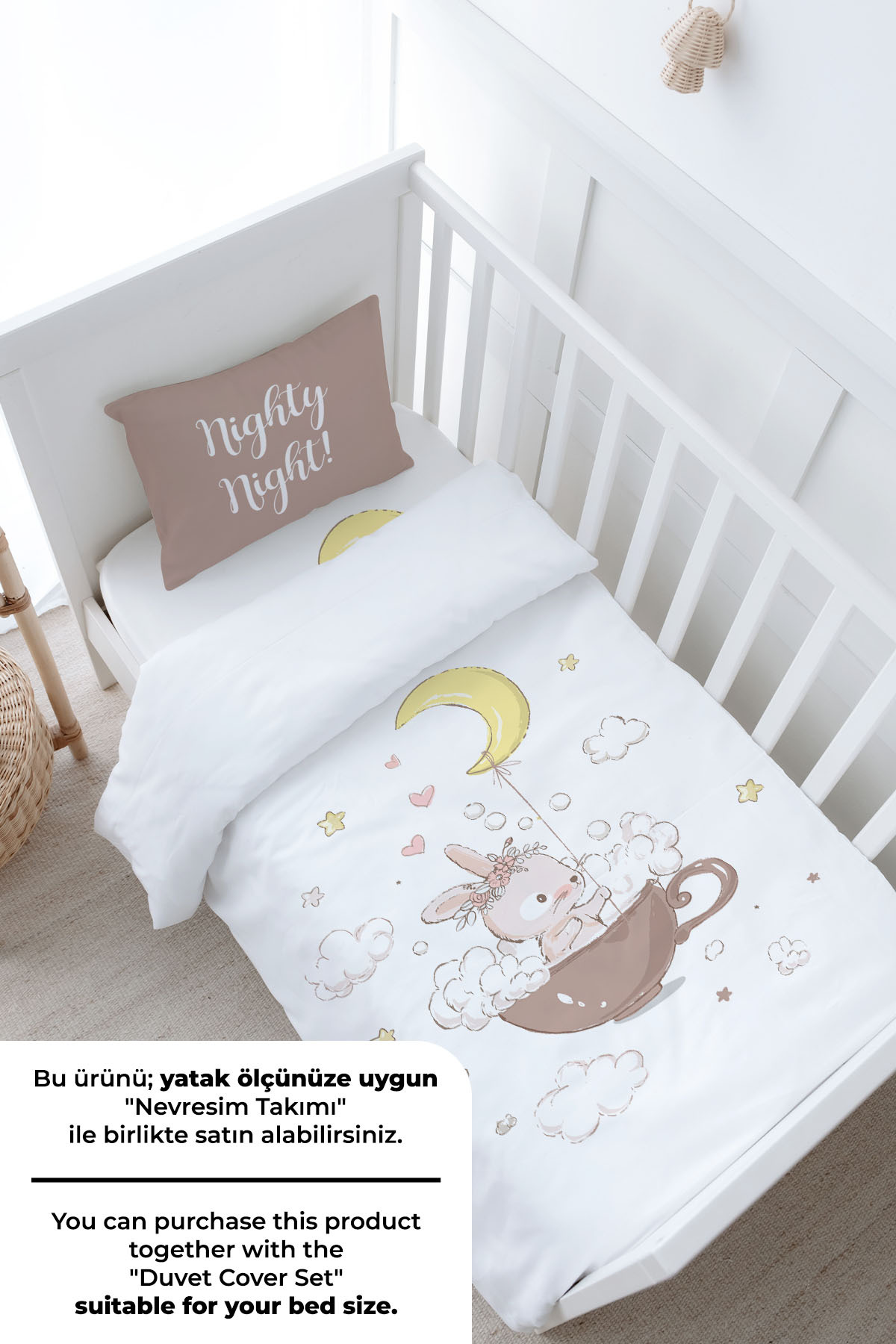 Tuğba Kuğu Bebek Boy Lastikli Çarşaf Seti - Pure Baby Serisi - Bir Fincanda Tavşan fotoğrafı 3 (önizleme)