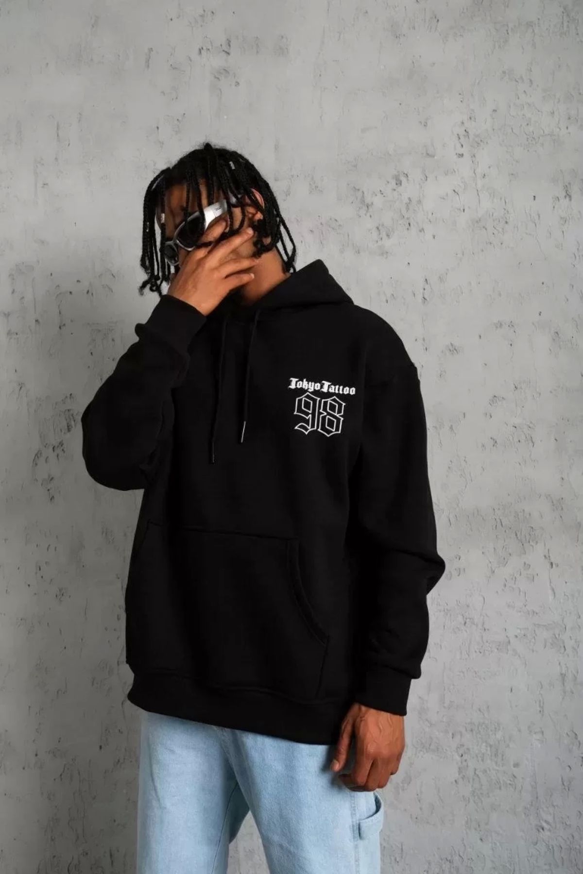 AE Stil Erkek 98 Baskılı Kapşonlu Sweat - Siyah